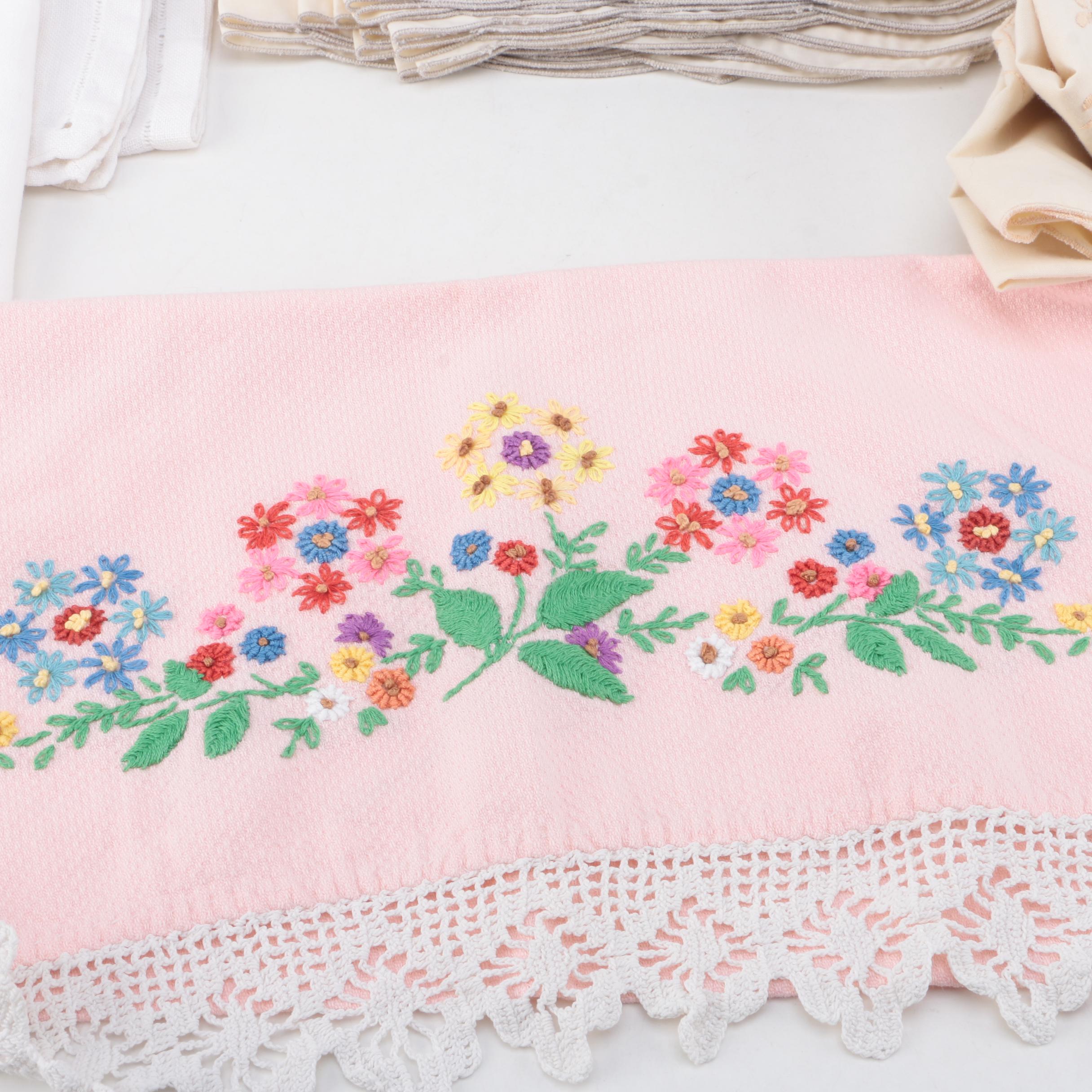 Vintage Needle-Work Embellished Linens