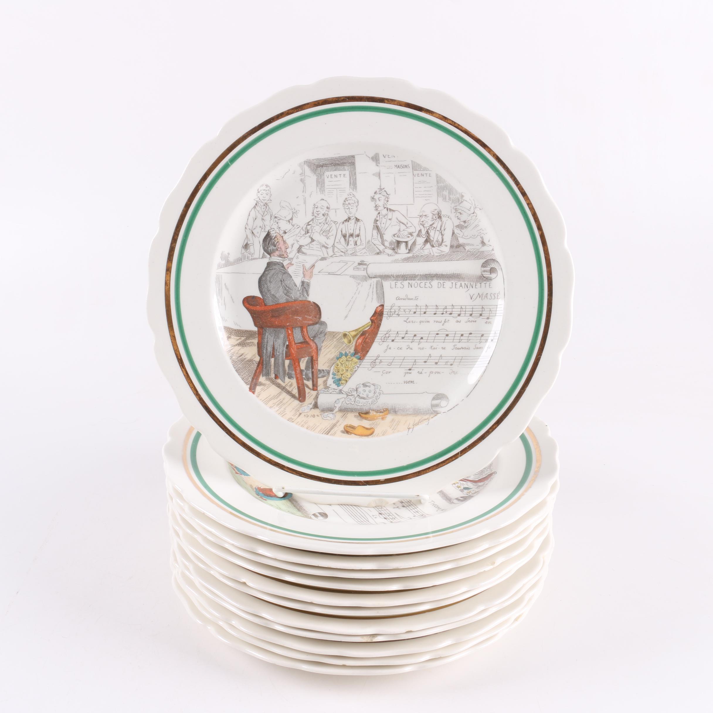 Vintage PV Parry Vielle French "Opera" Dinner Plates 1920s