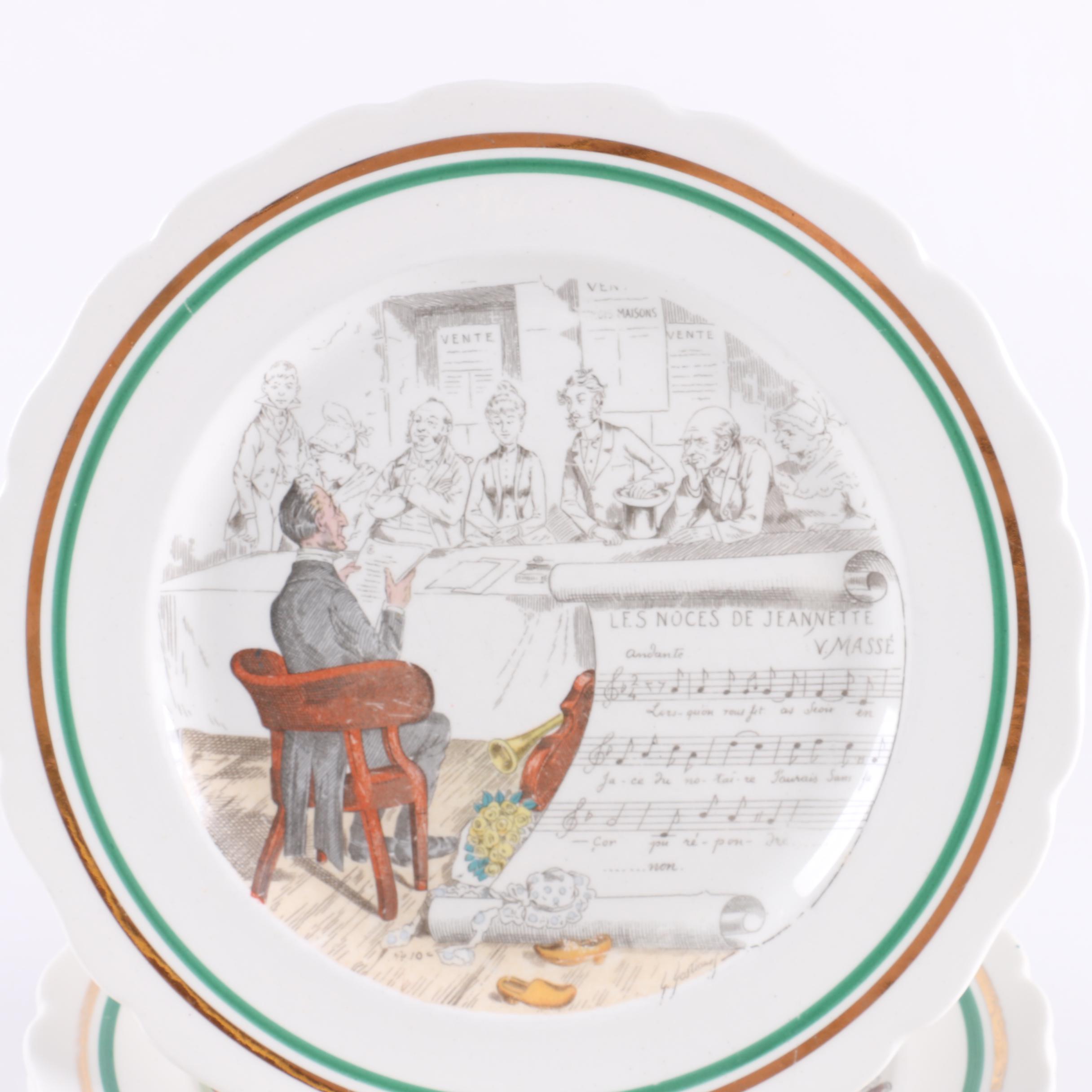 Vintage PV Parry Vielle French "Opera" Dinner Plates 1920s