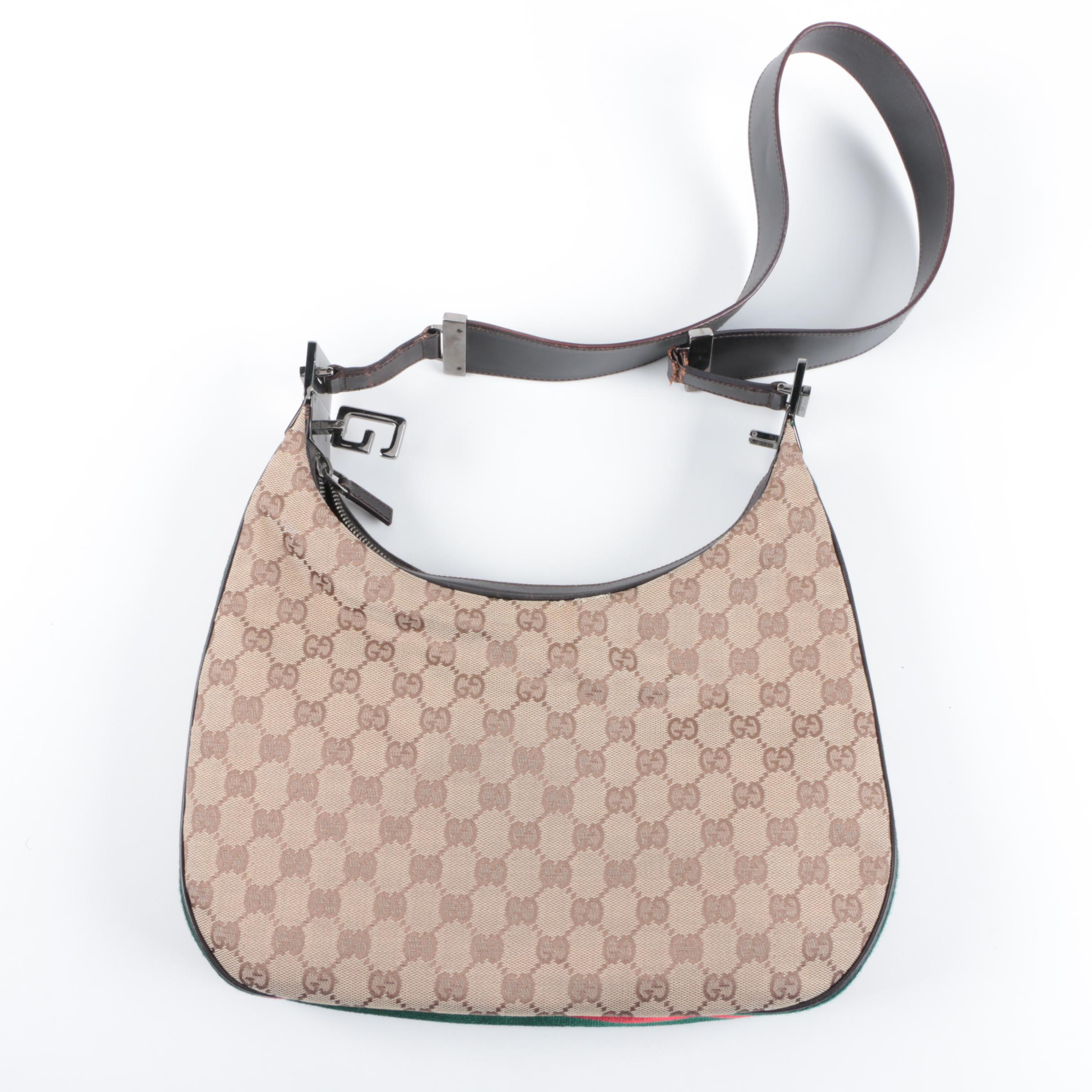Gucci GG Canvas and Leather Convertible Hobo Bag