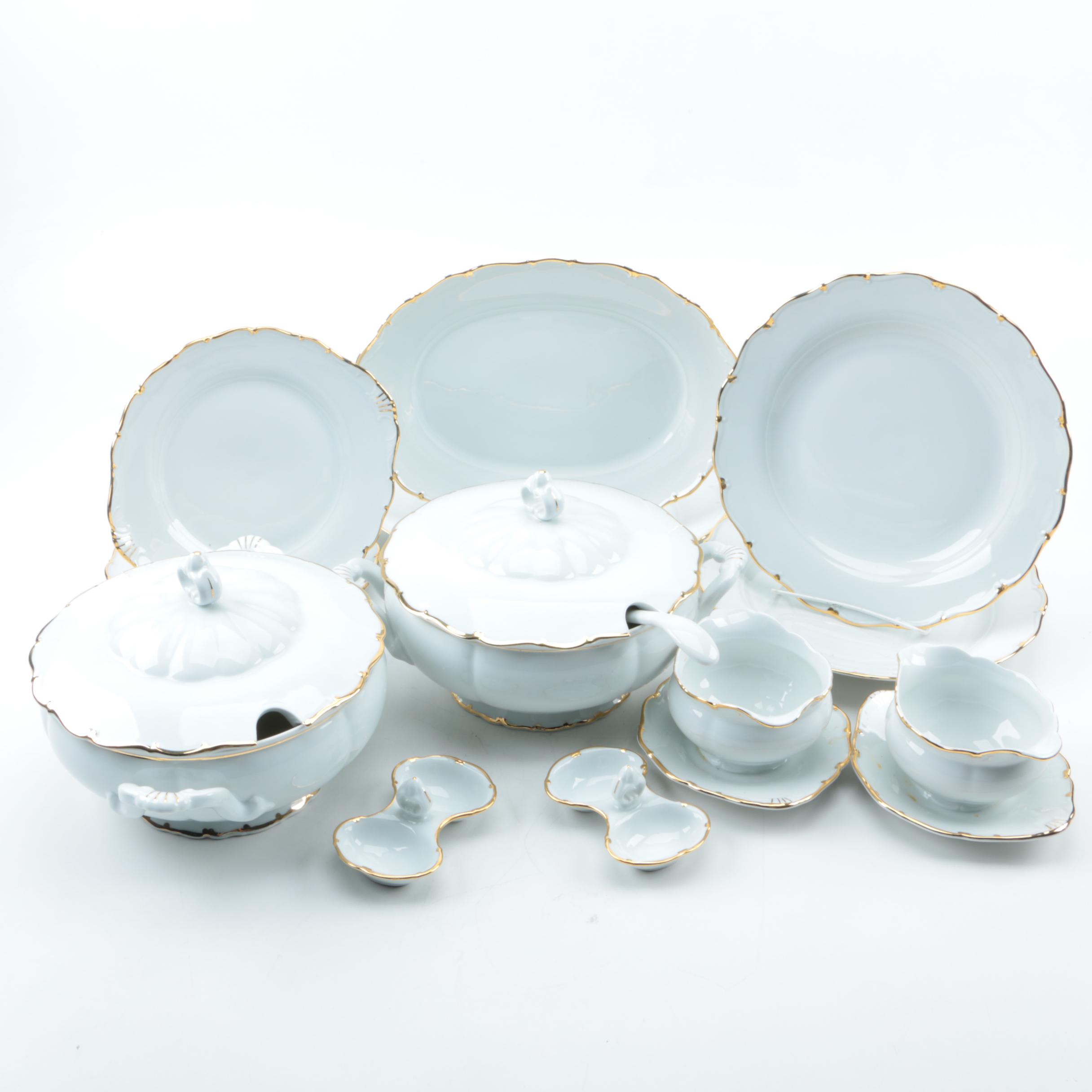 Haas & Czjzek Gold Rimmed White Porcelain Serveware