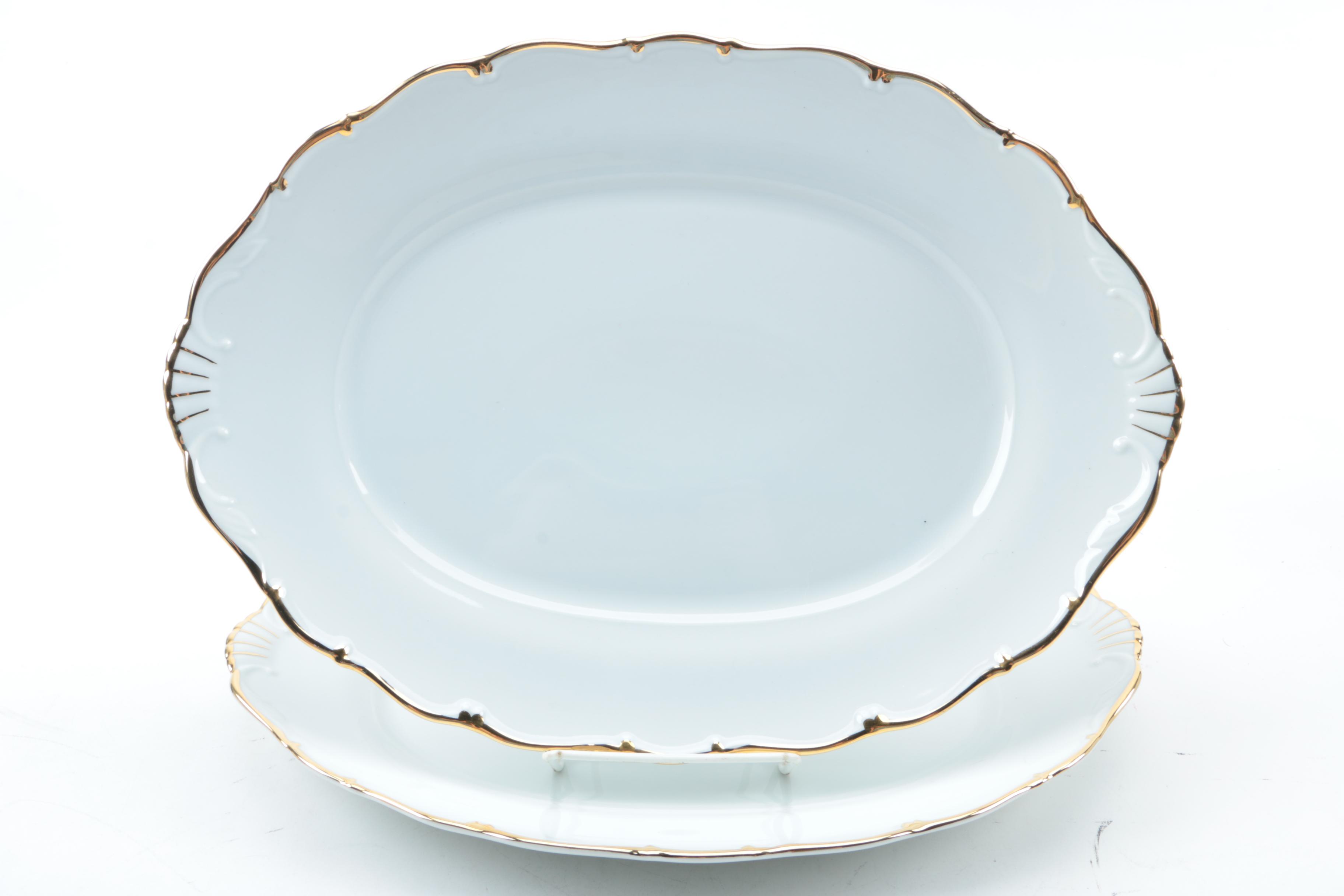 Haas & Czjzek Gold Rimmed White Porcelain Serveware