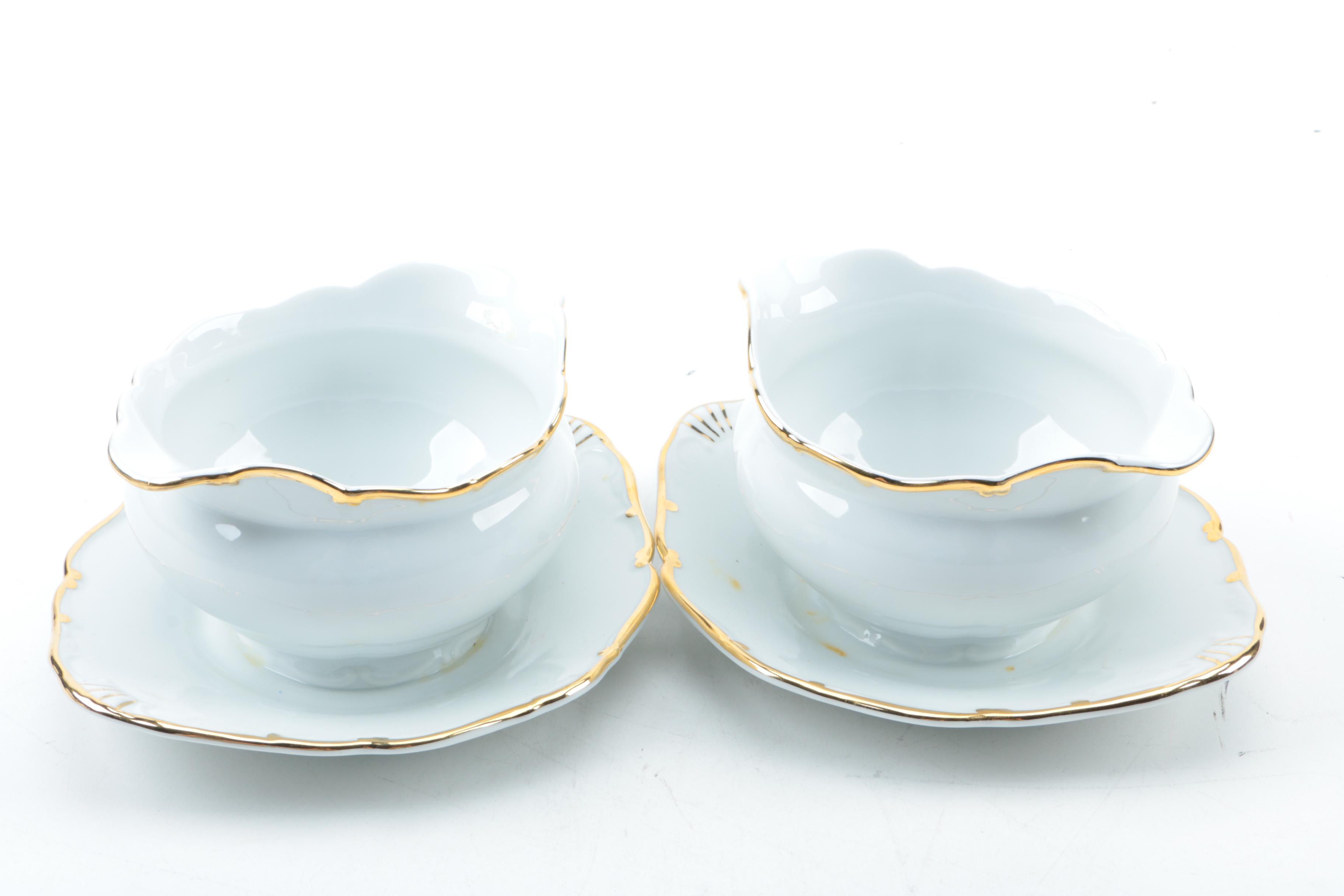 Haas & Czjzek Gold Rimmed White Porcelain Serveware