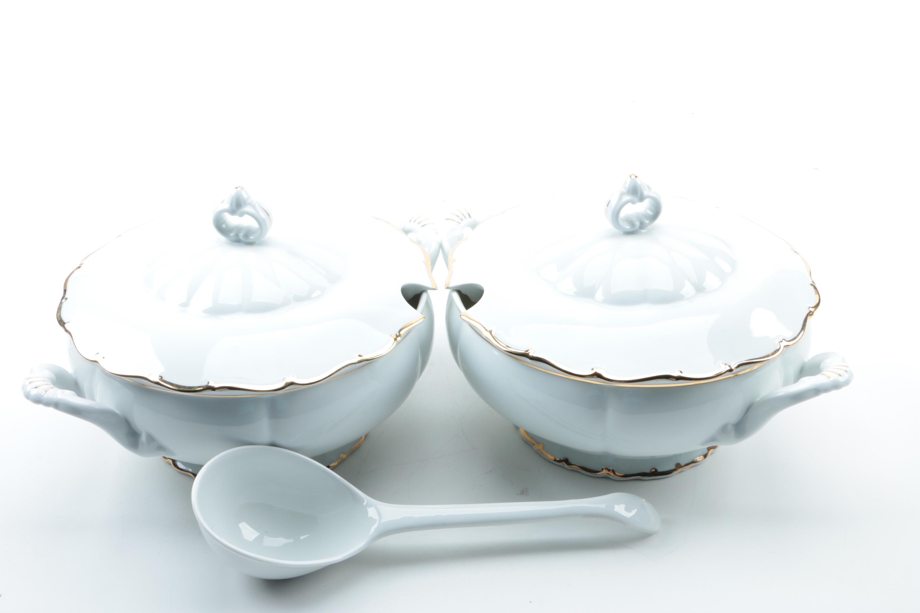 Haas & Czjzek Gold Rimmed White Porcelain Serveware