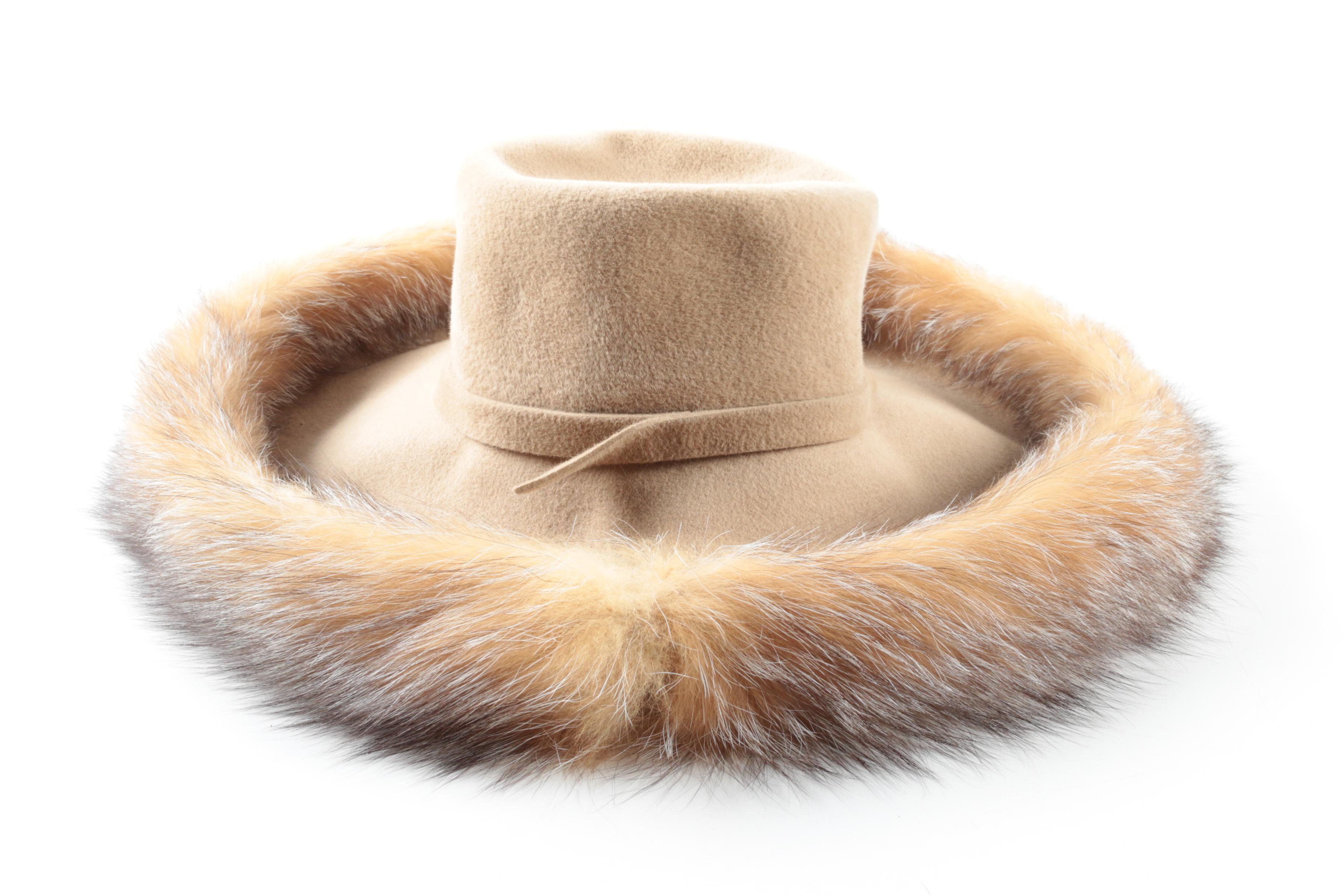 Women's Vintage Gabriel Amar for Frank Olive Felt Hat with Red Fox Fur Trim