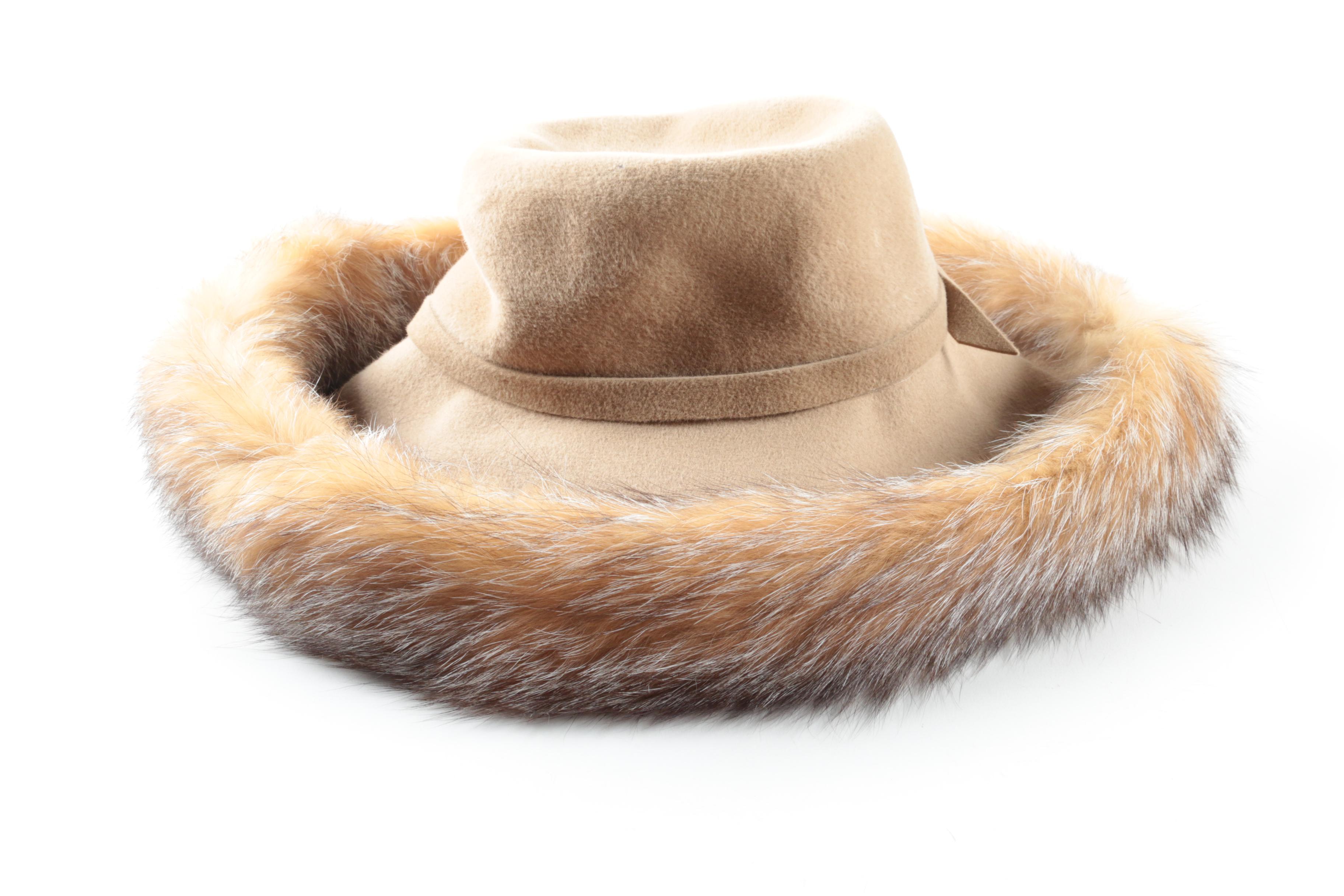 Women's Vintage Gabriel Amar for Frank Olive Felt Hat with Red Fox Fur Trim