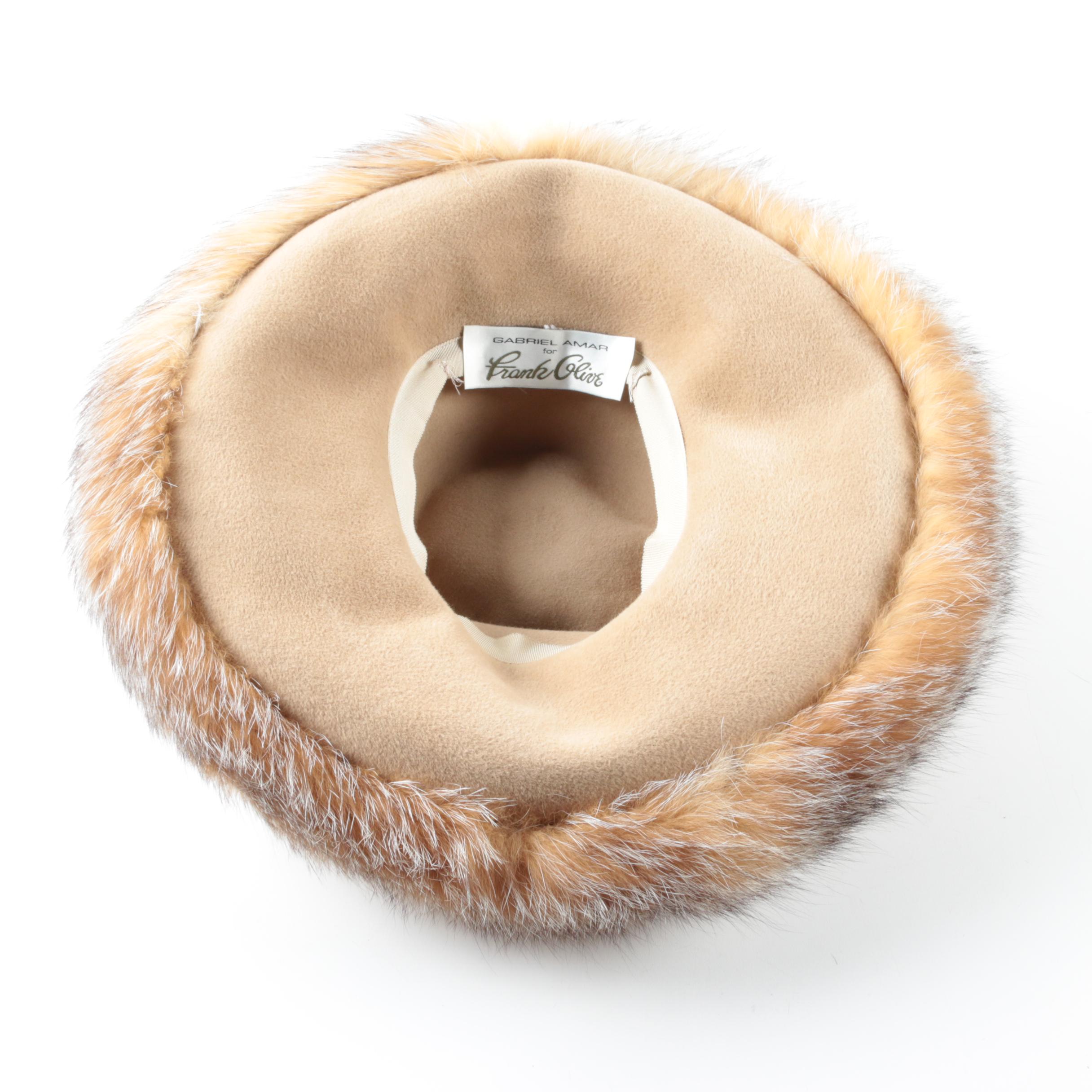Women's Vintage Gabriel Amar for Frank Olive Felt Hat with Red Fox Fur Trim