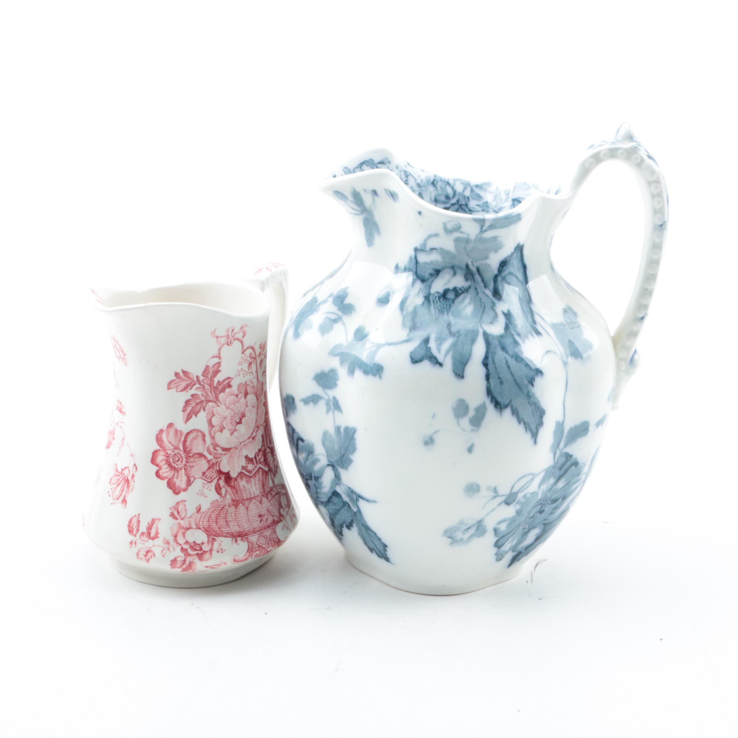 Antique Flow Blue and Vintage Alfred Meakin Ironstone Pitchers