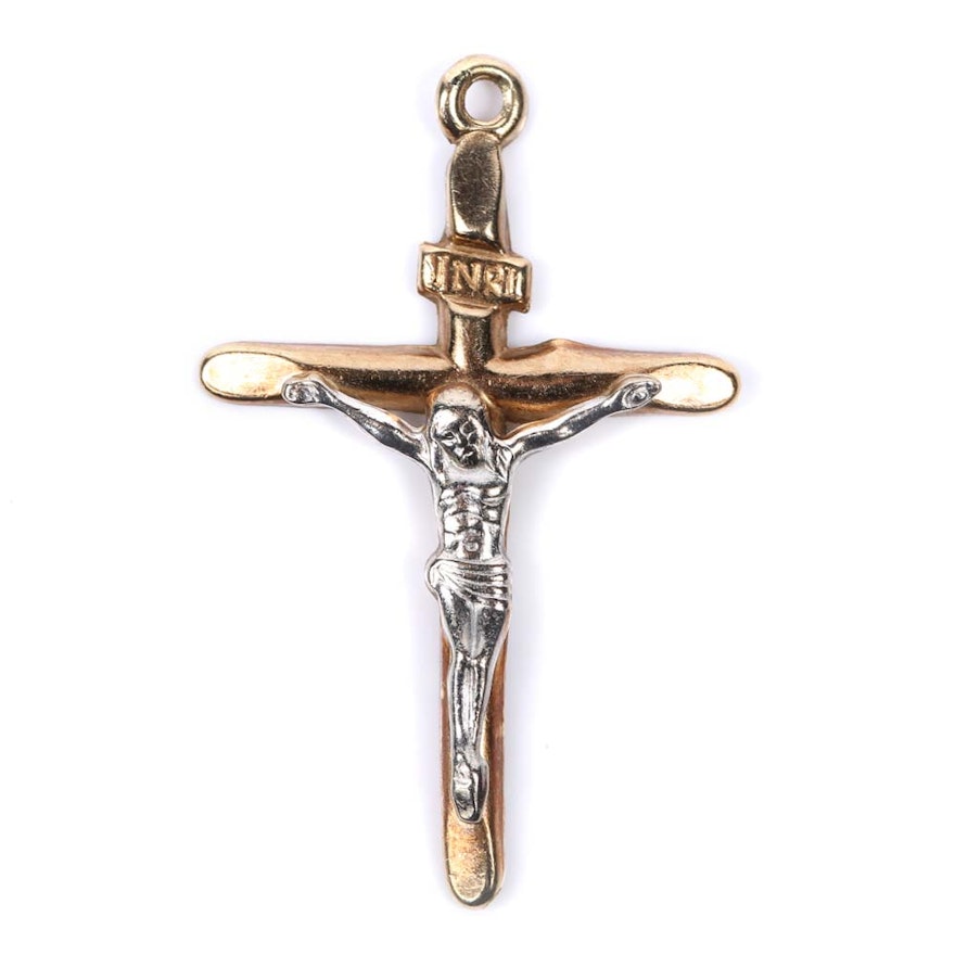 14K Yellow and White Gold Crucifix Pendant