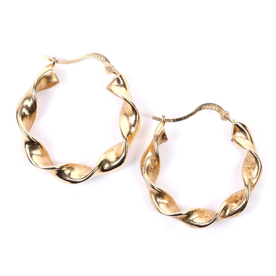 14K Yellow Gold Twisted Hoop Earrings