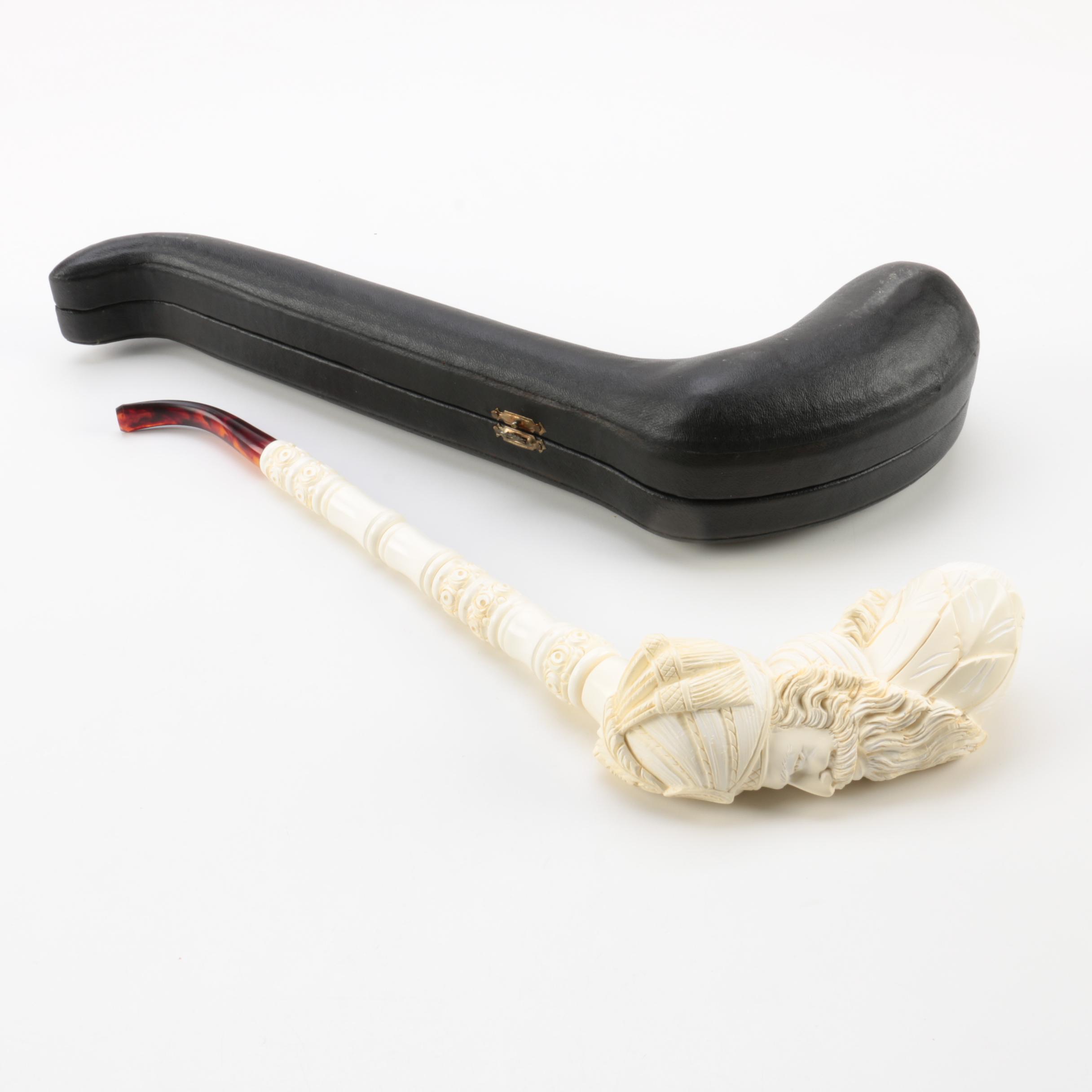 Carved Meerschaum Pipe with Case