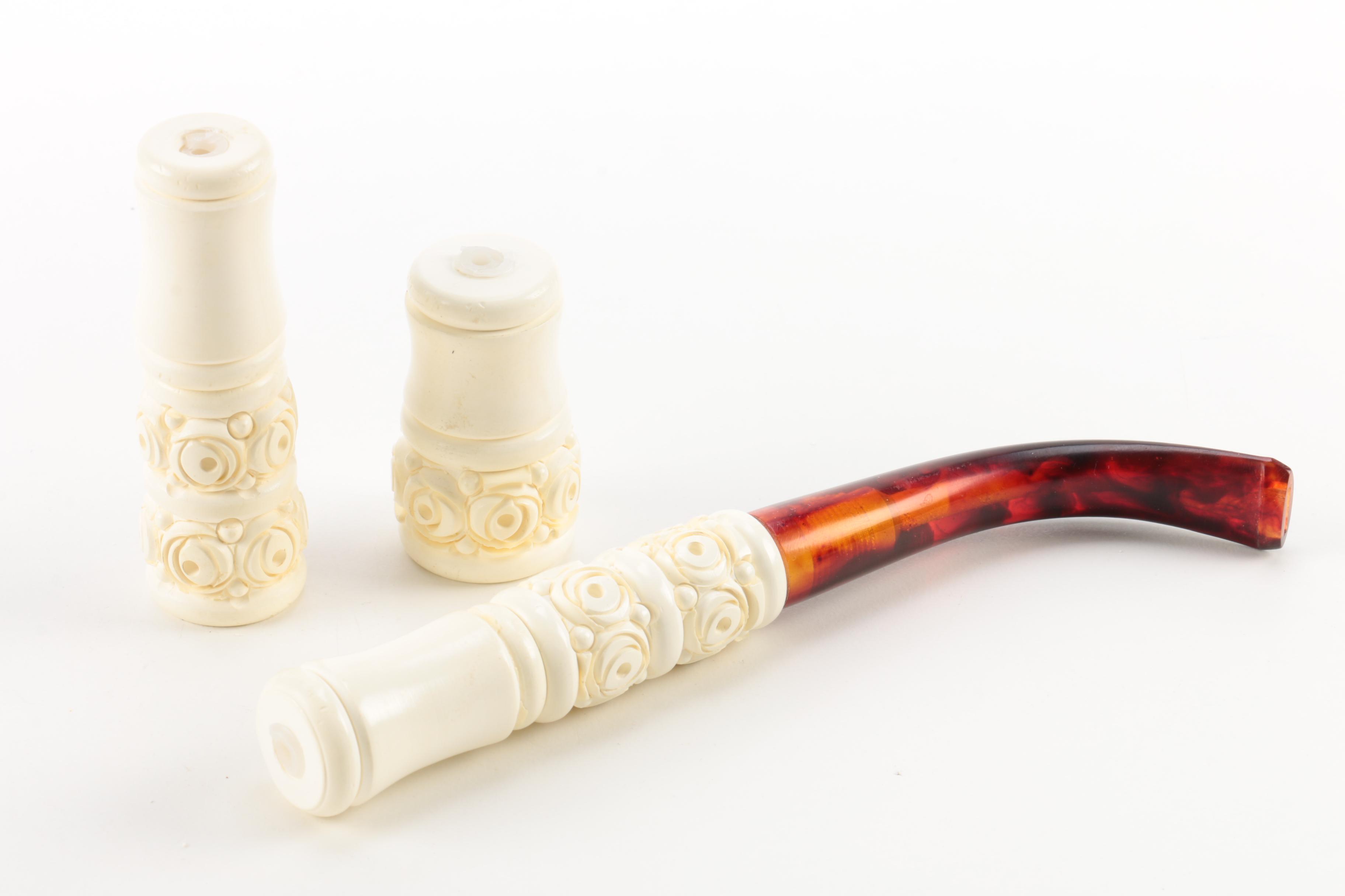 Carved Meerschaum Pipe with Case