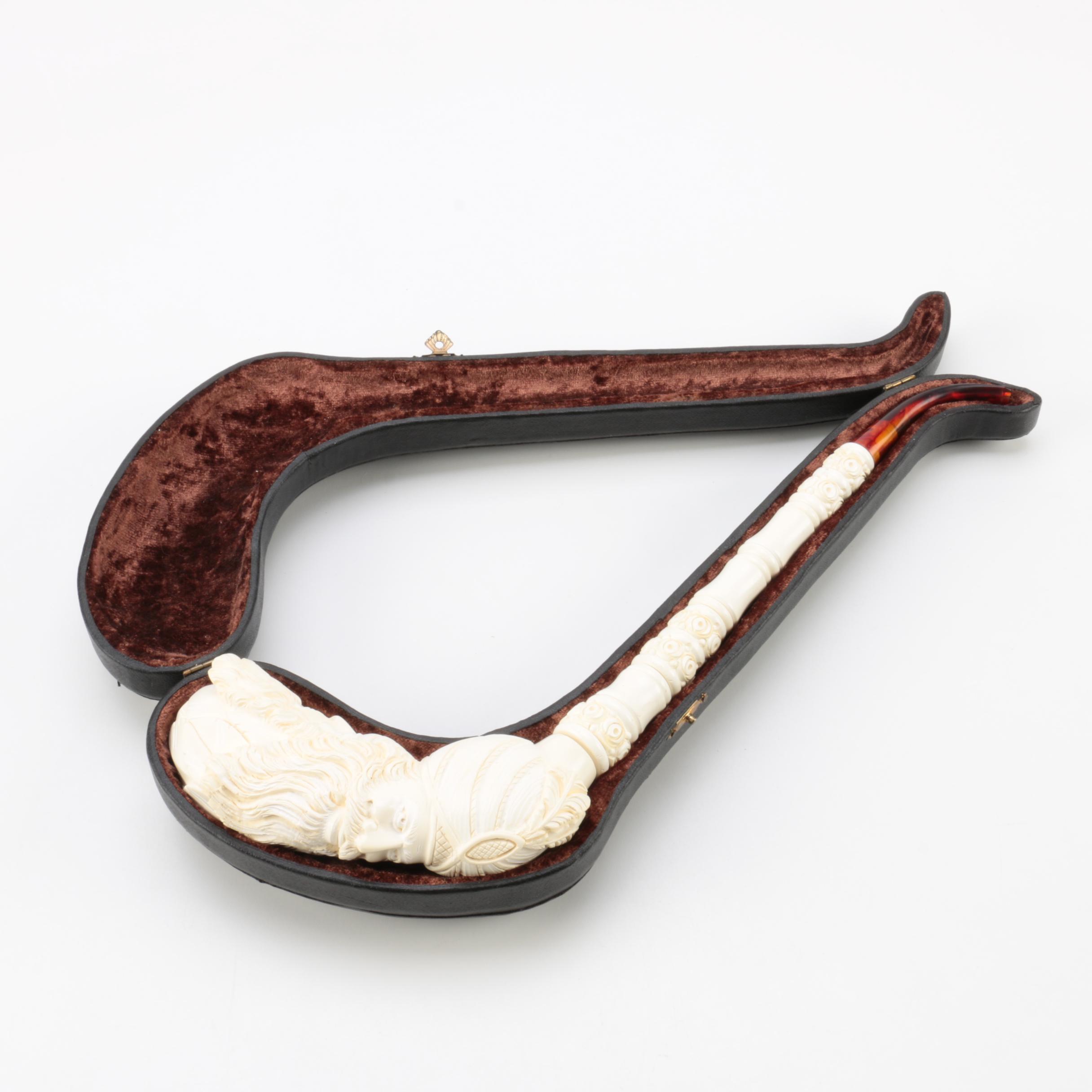 Carved Meerschaum Pipe with Case
