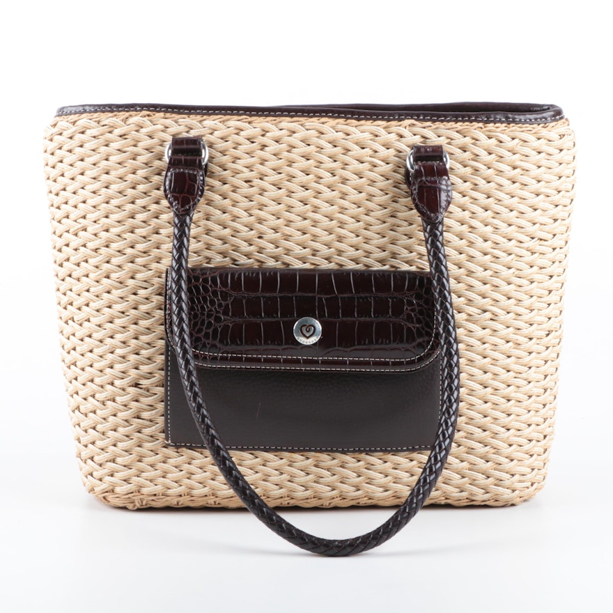 Brighton Wicker and Faux Leather Bag