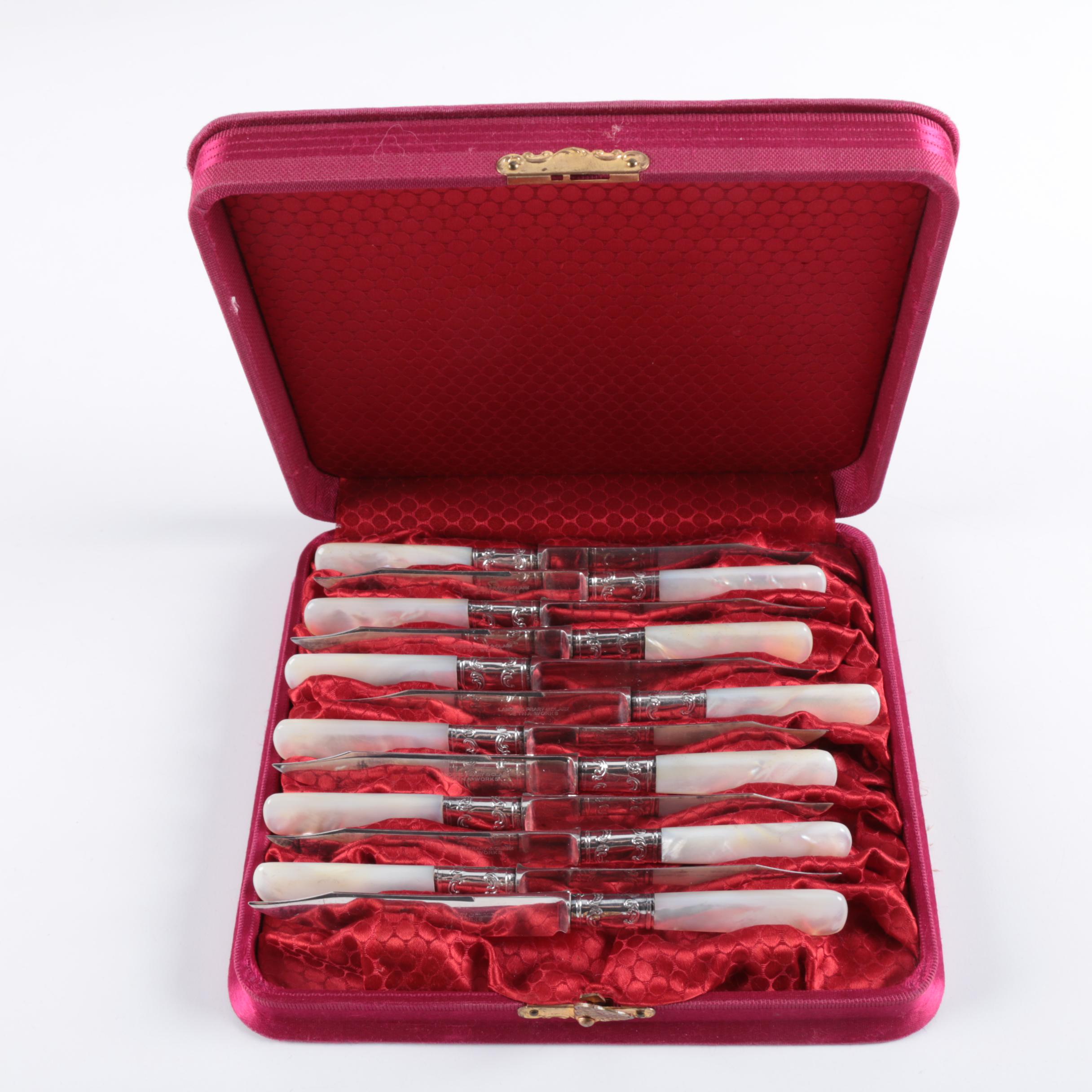 Landers, Frary & Clark Mother of Pearl Handled Knives with Sterling Bolsters