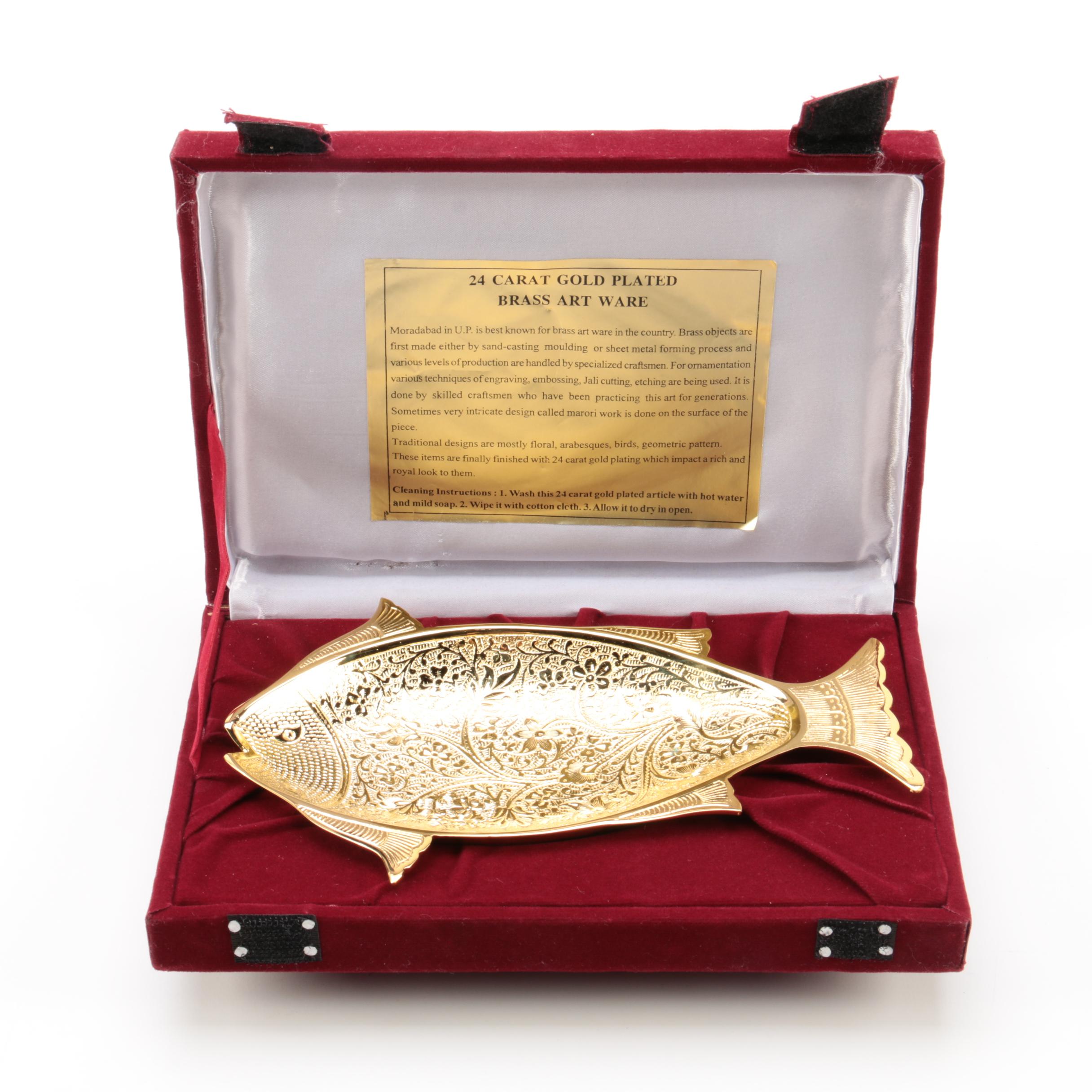 Moradabad in Uttar Pradesh, Indian 24K Gold-Plated Brass Fish Dish