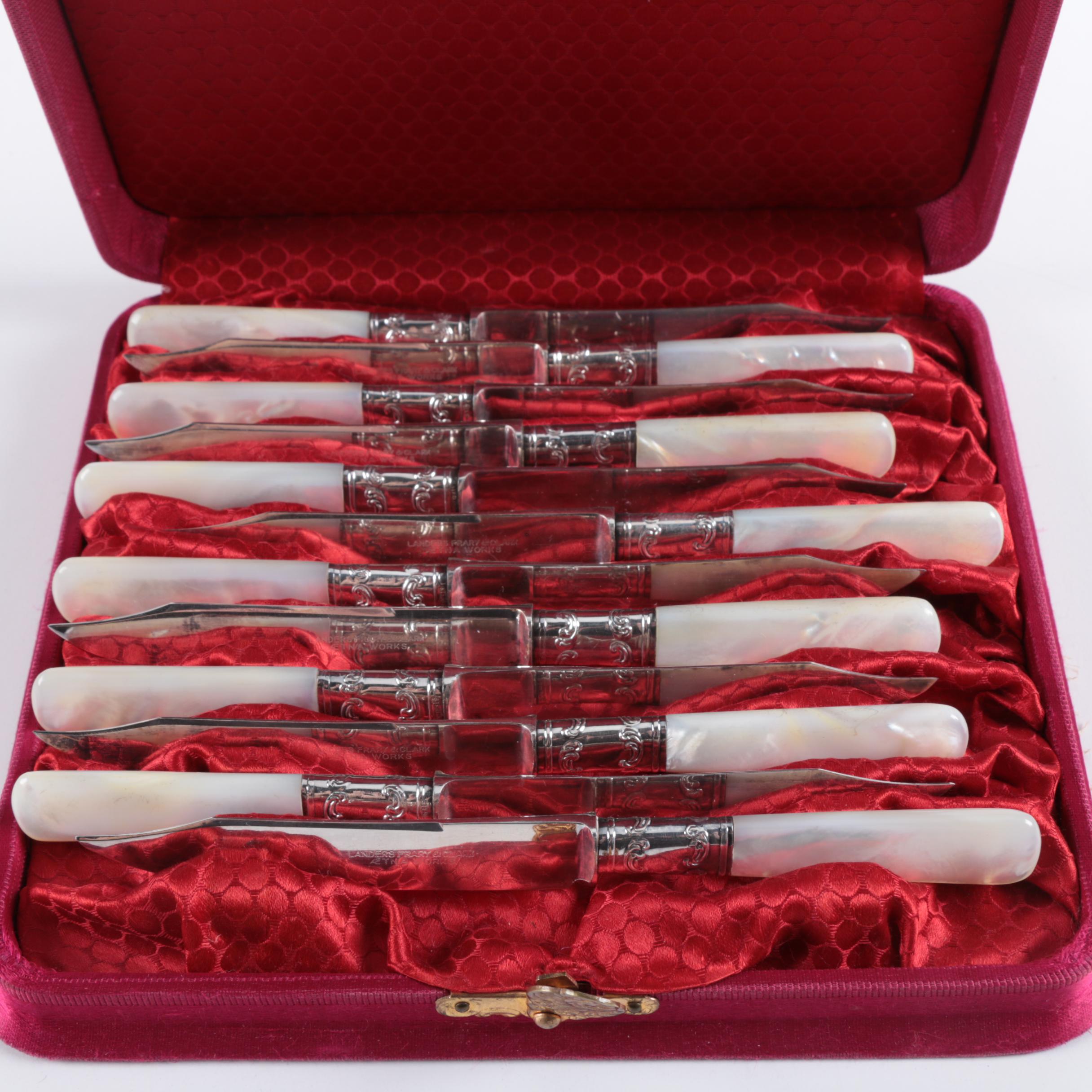 Landers, Frary & Clark Mother of Pearl Handled Knives with Sterling Bolsters