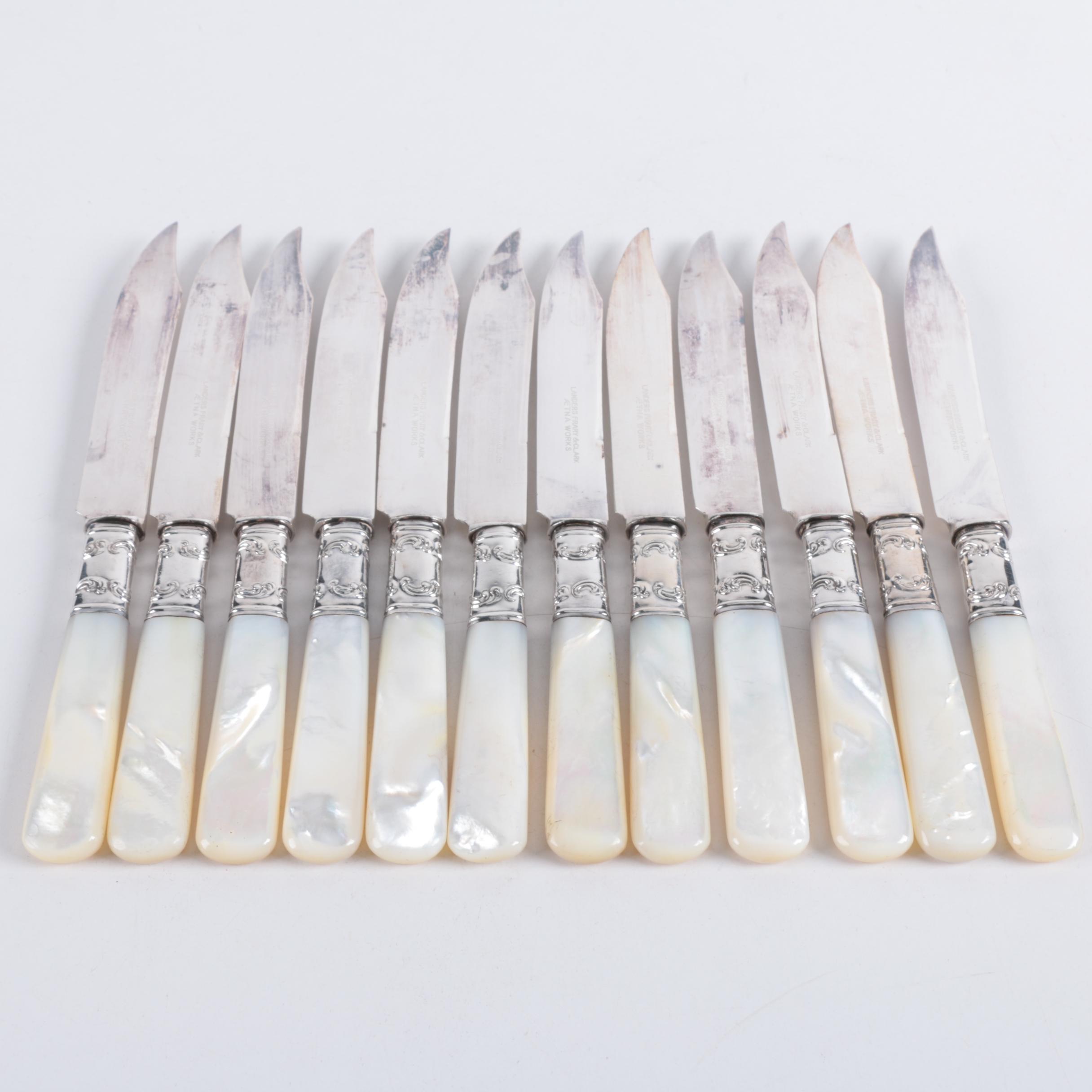 Landers, Frary & Clark Mother of Pearl Handled Knives with Sterling Bolsters