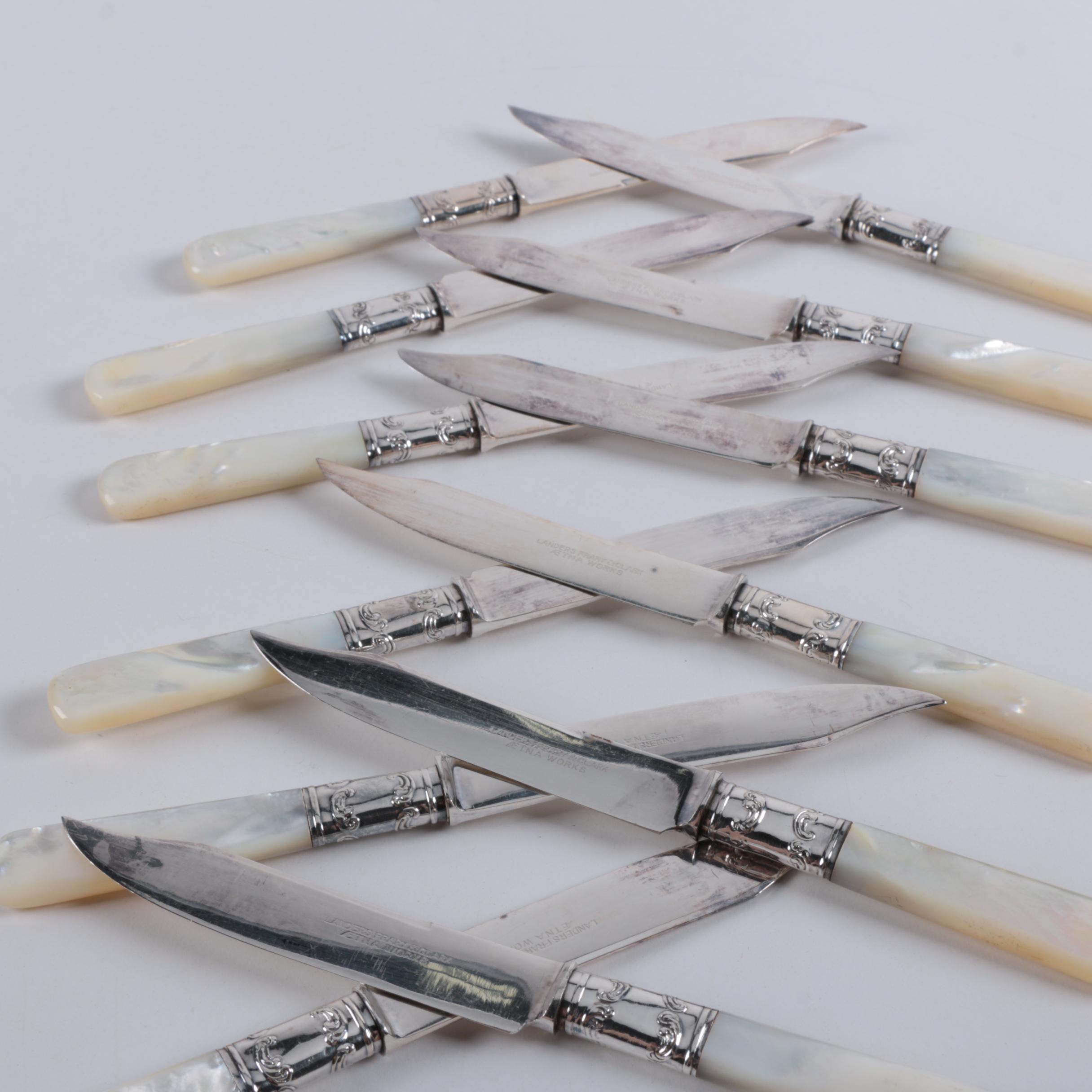 Landers, Frary & Clark Mother of Pearl Handled Knives with Sterling Bolsters