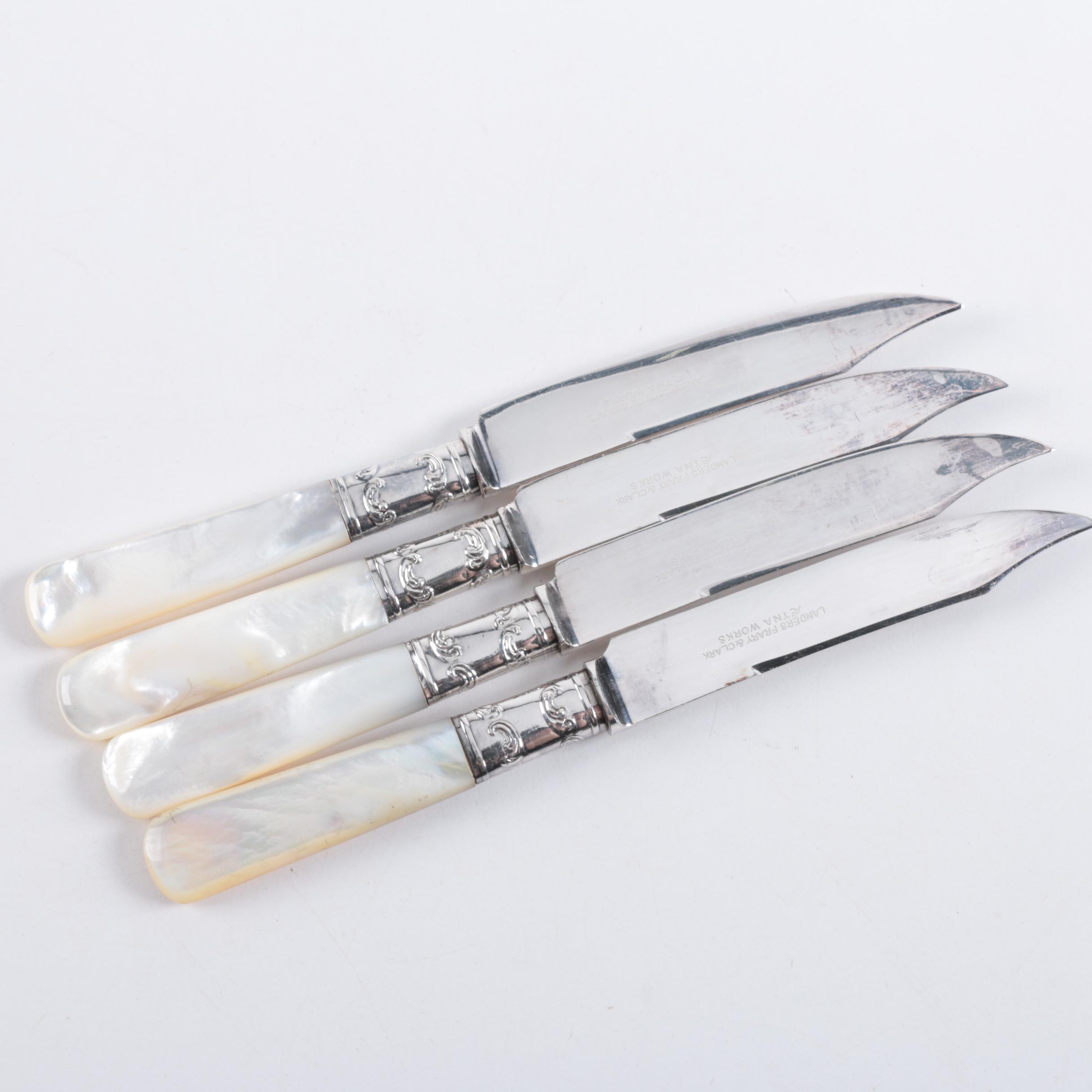 Landers, Frary & Clark Mother of Pearl Handled Knives with Sterling Bolsters