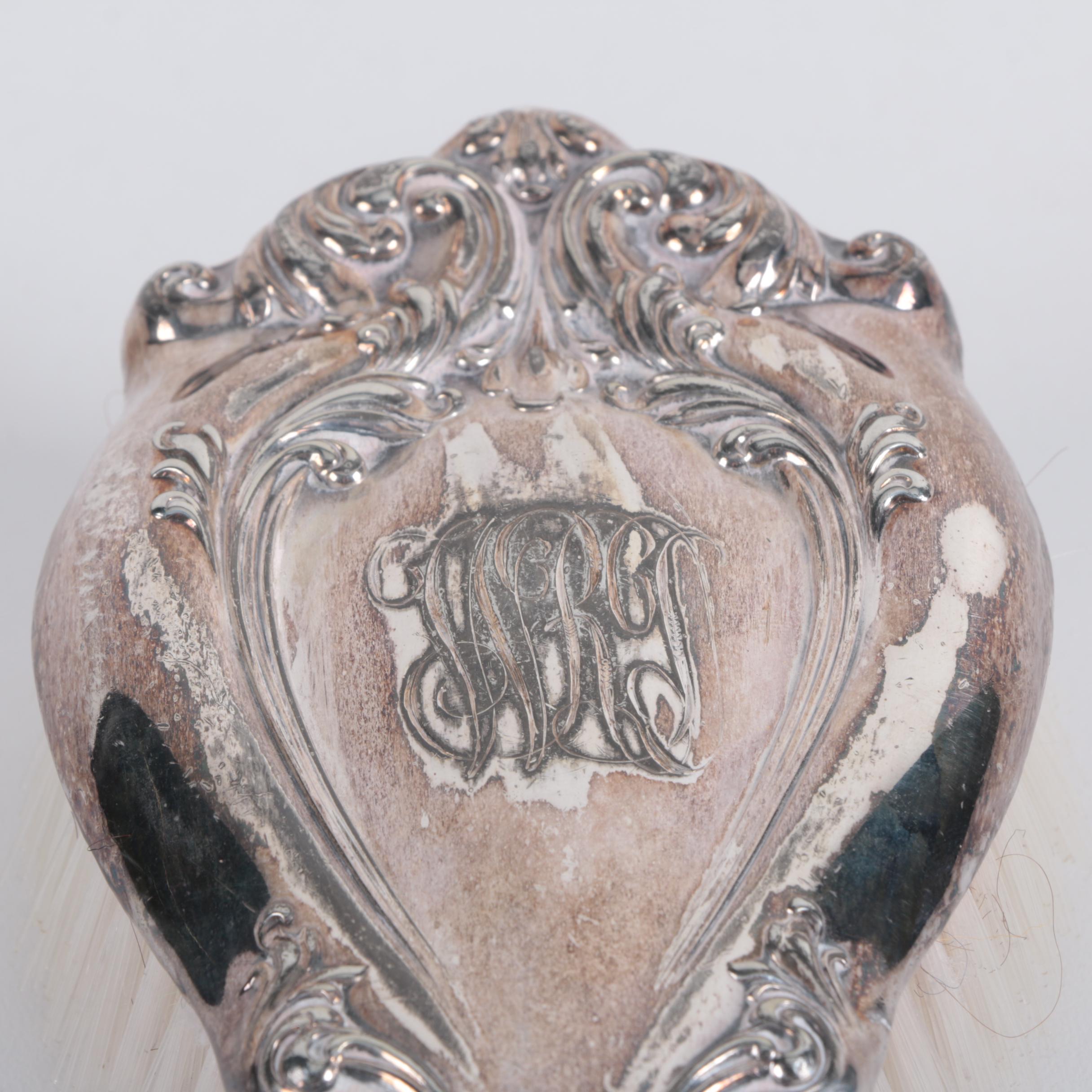 Baroque Style Silver Plate Brush and Mirror