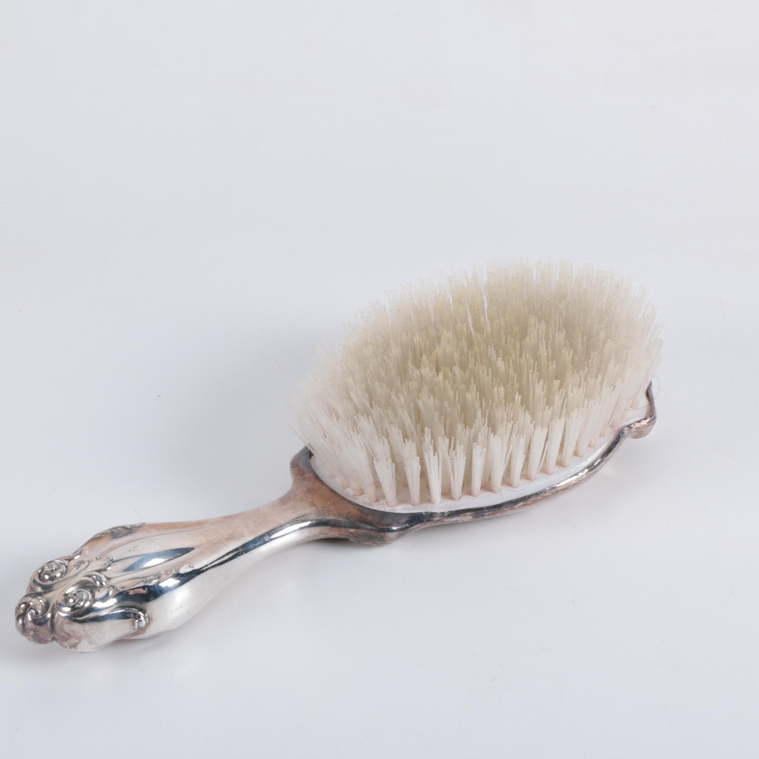 Baroque Style Silver Plate Brush and Mirror