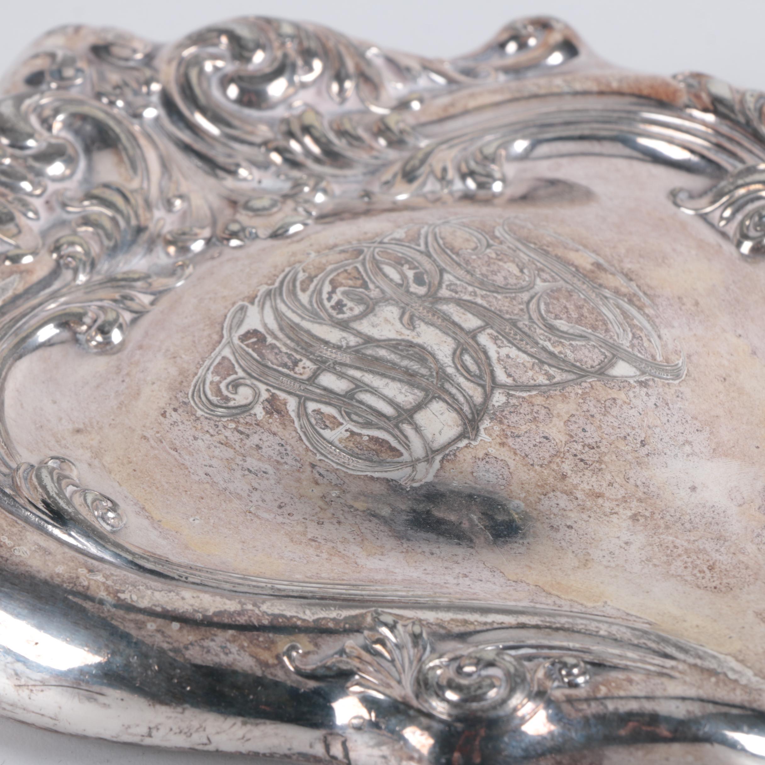 Baroque Style Silver Plate Brush and Mirror