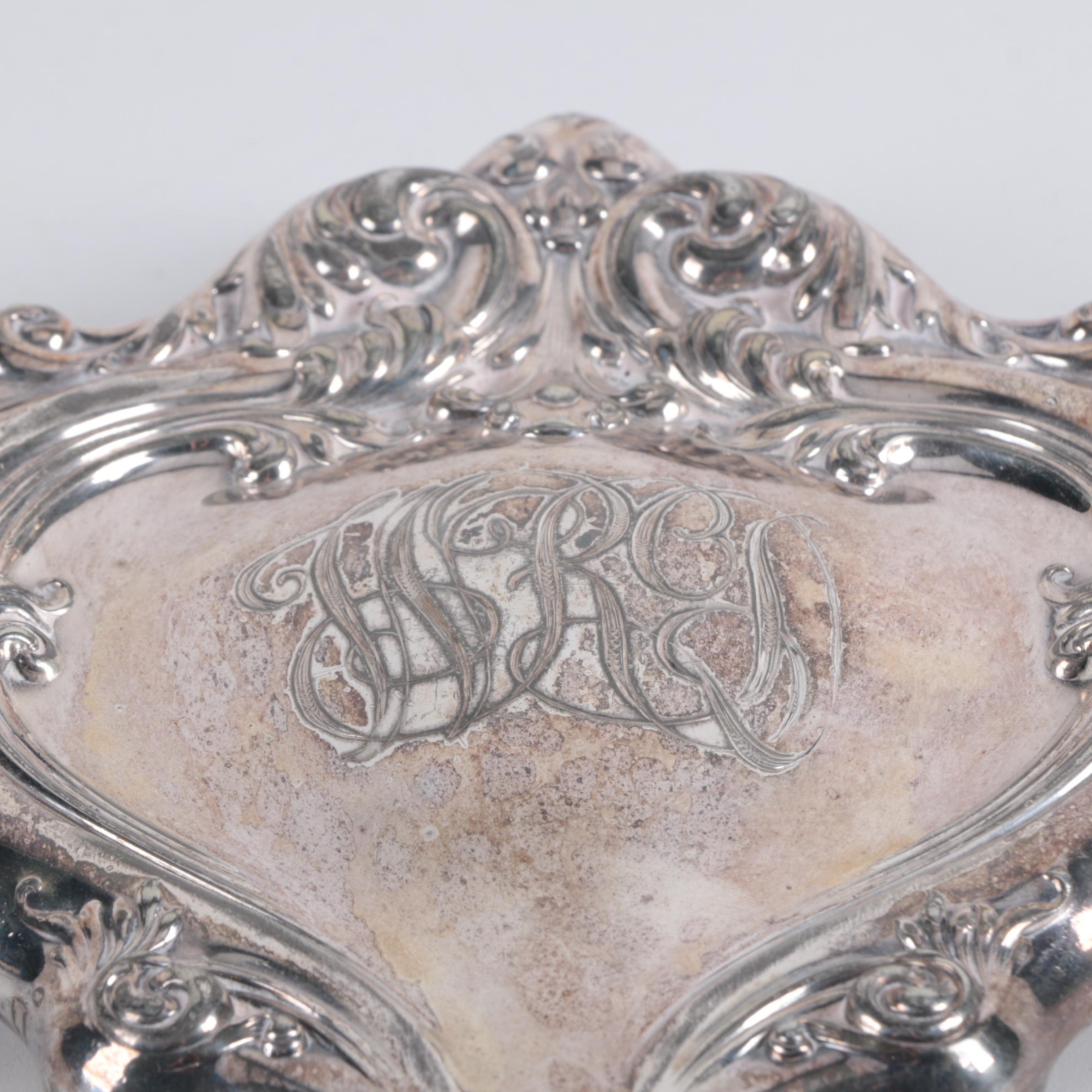 Baroque Style Silver Plate Brush and Mirror
