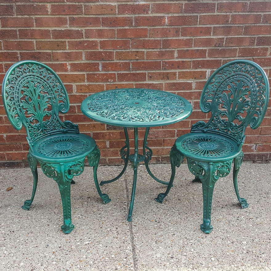 Painted Victorian Style Cast Iron Bistro Set