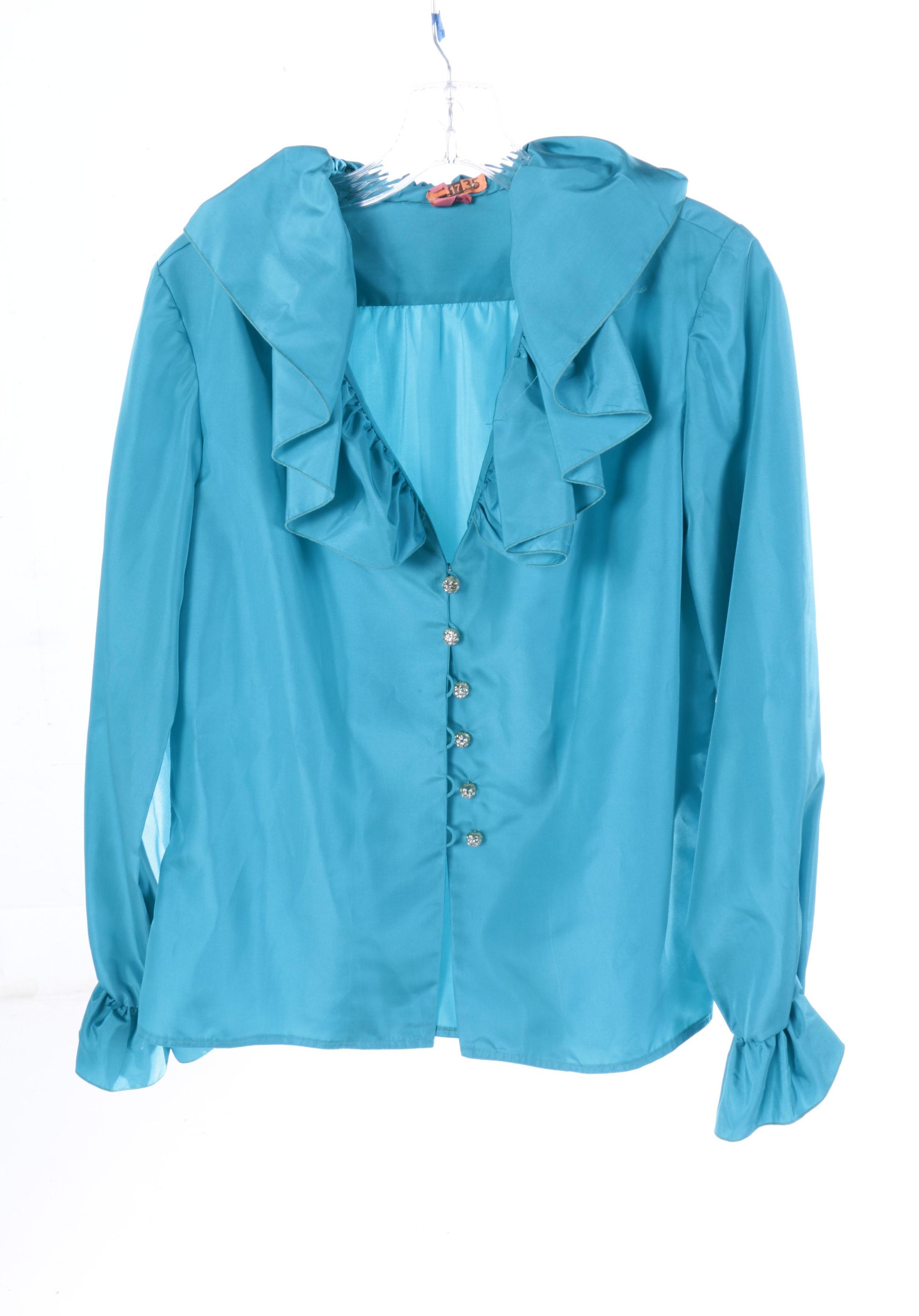 1970s Levino Verna Blue Silk Rhinestone Evening Dress Ensemble