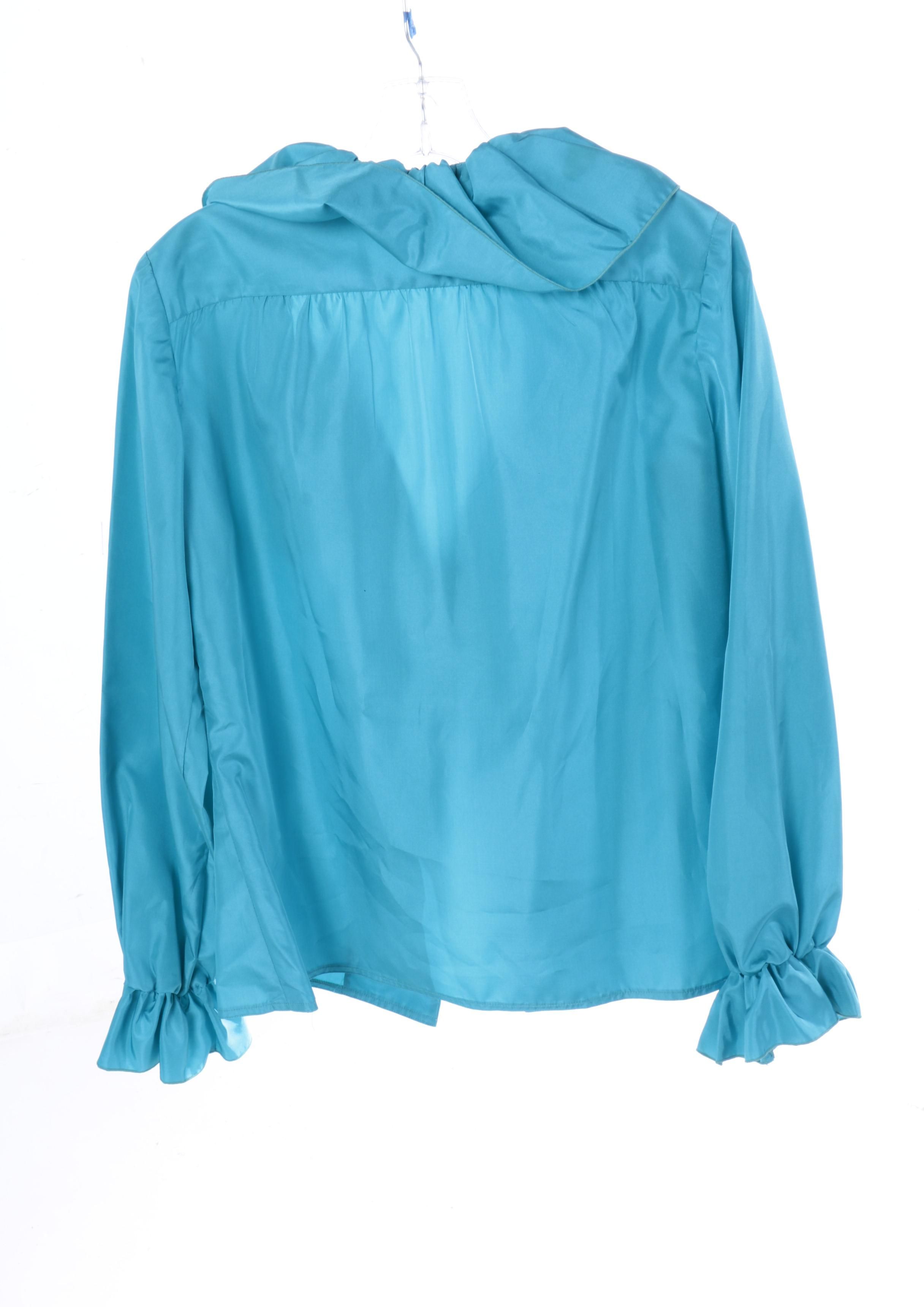 1970s Levino Verna Blue Silk Rhinestone Evening Dress Ensemble