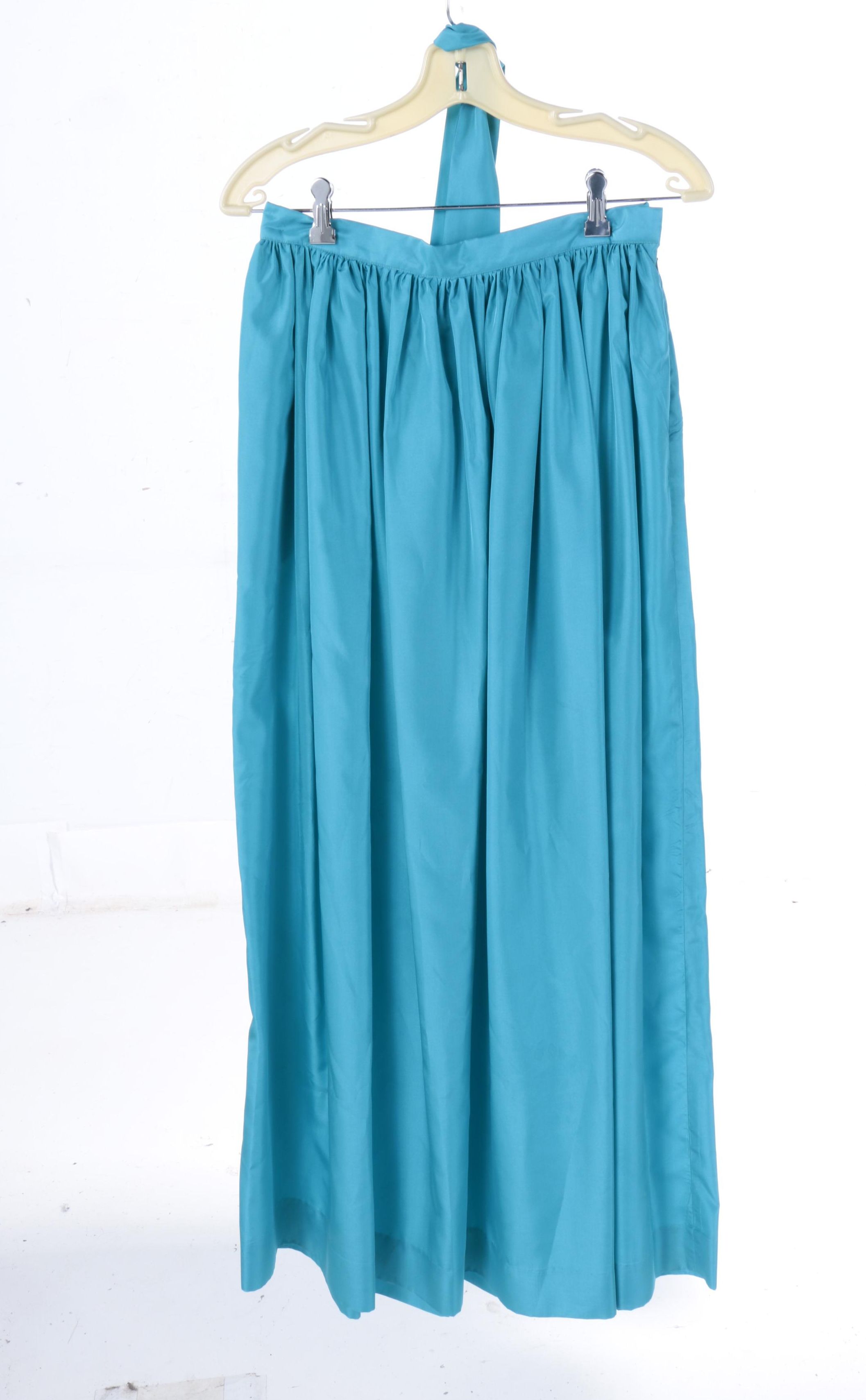 1970s Levino Verna Blue Silk Rhinestone Evening Dress Ensemble