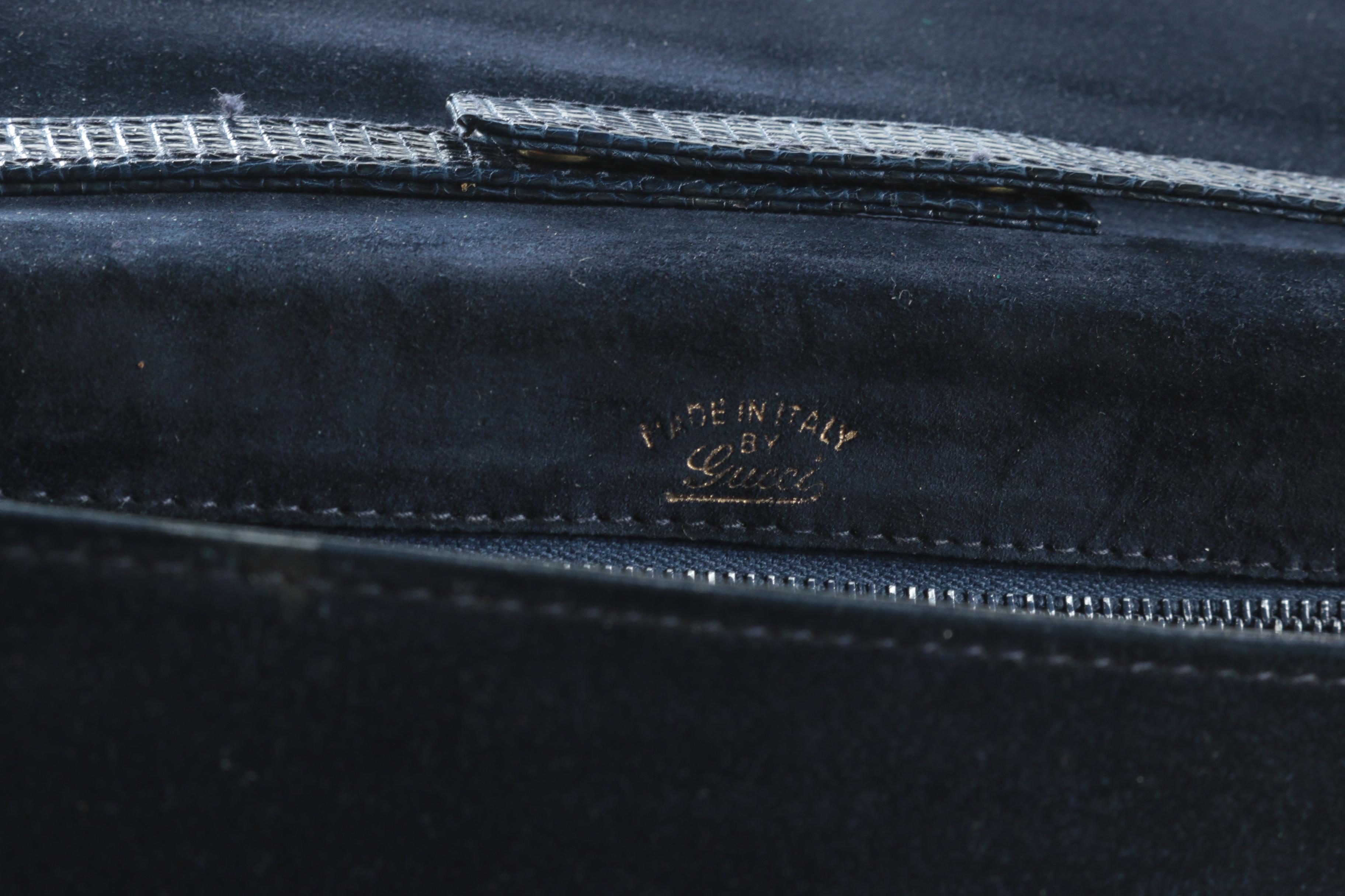 Vintage Gucci Navy Blue Suede Shoulder Bag with Lizard Strap