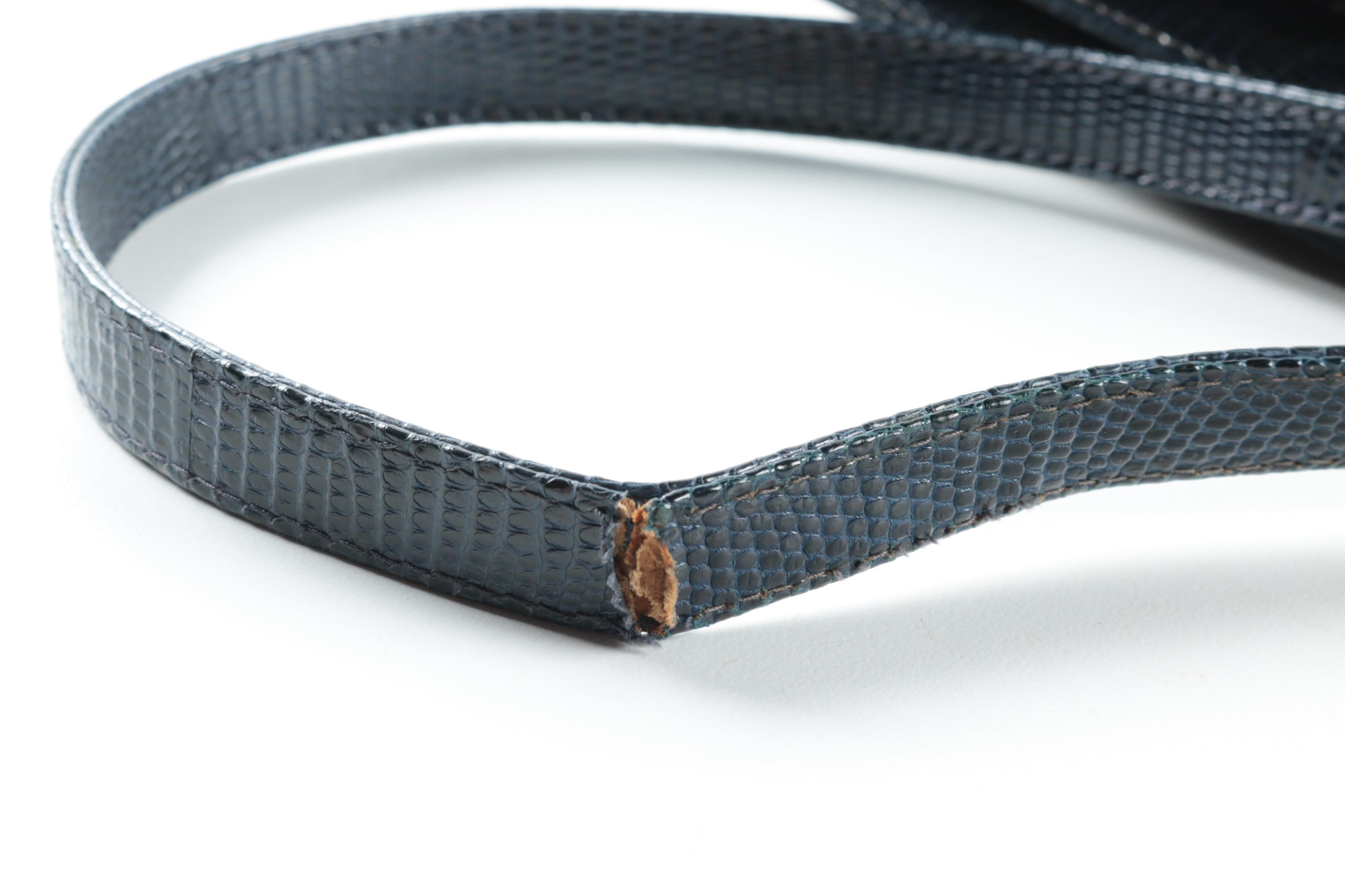 Vintage Gucci Navy Blue Suede Shoulder Bag with Lizard Strap