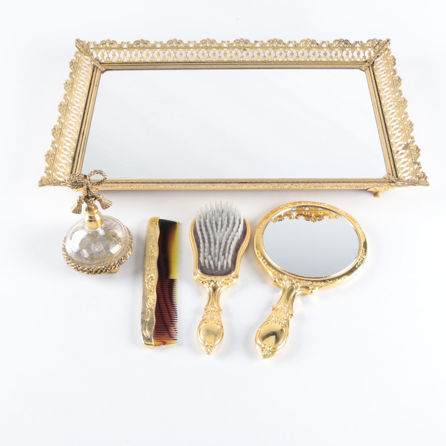 Brass Tone Metal Vanity Accessories