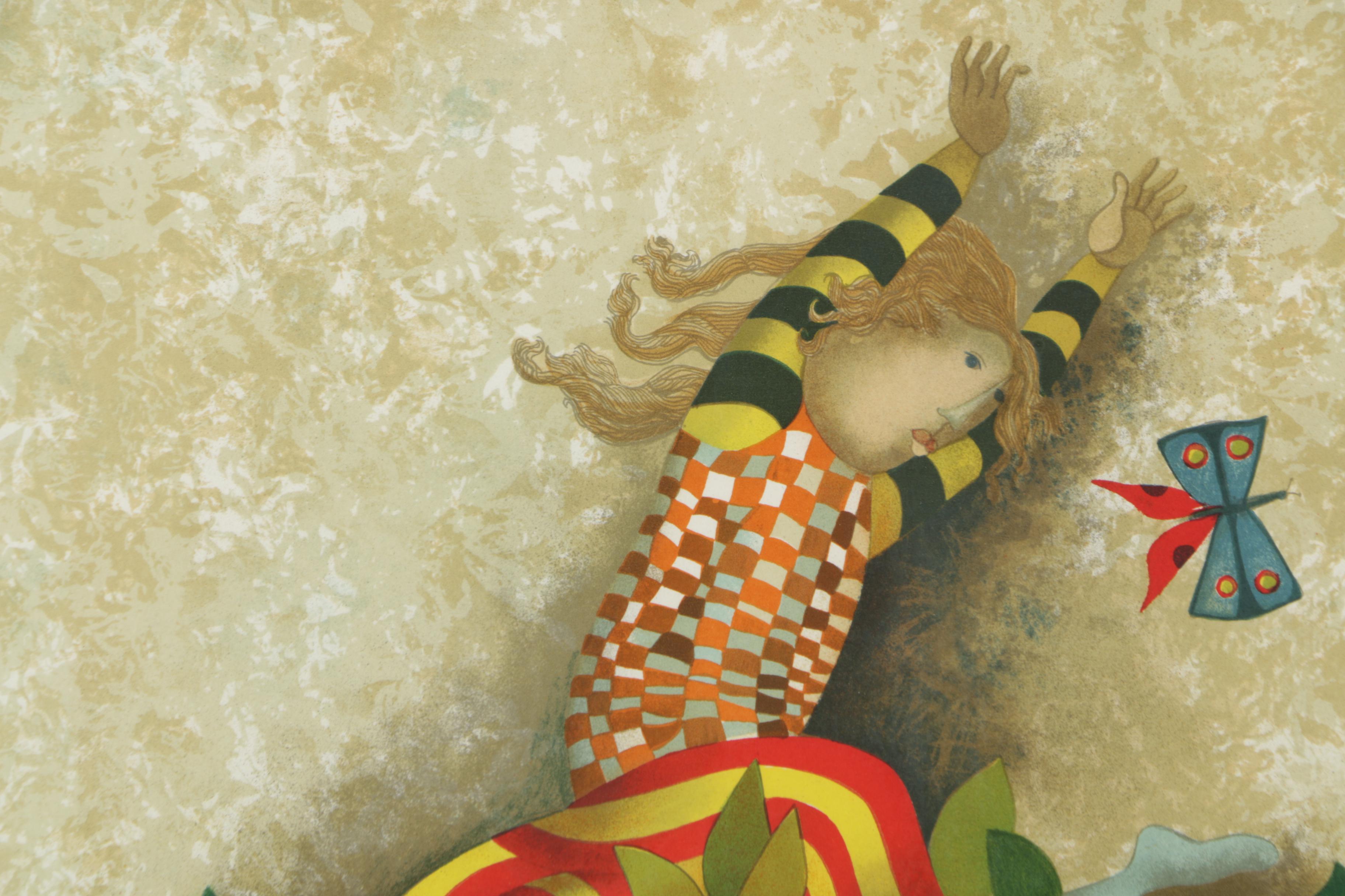 Graciela Rodo Boulanger Color Lithograph "Un Papillion Pour Anika"