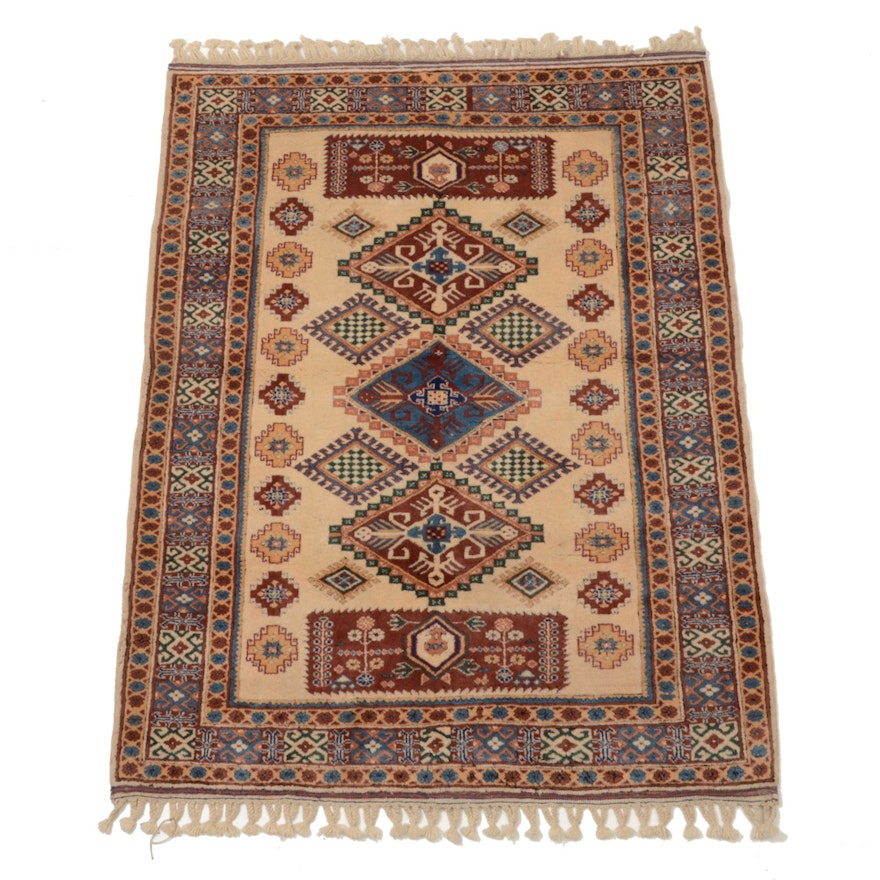 Hand-Knotted Caucasian Carved Wool Area Rug