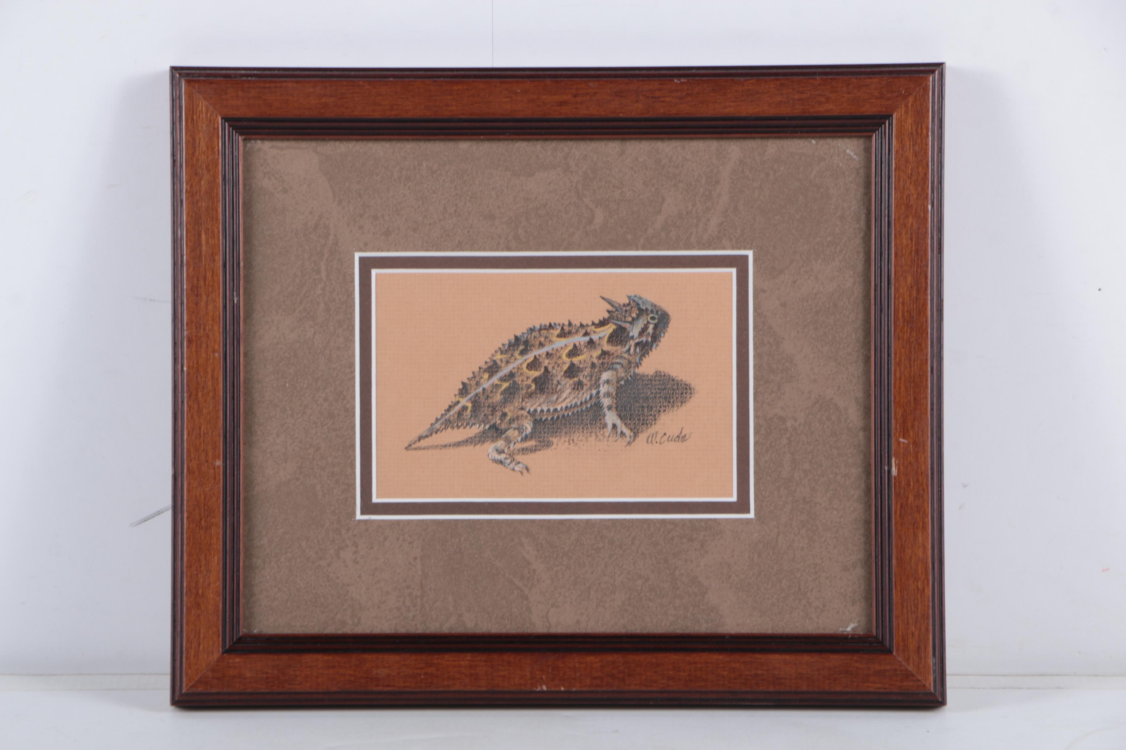 Walt Cude Pastel Drawing of a Horned Lizard