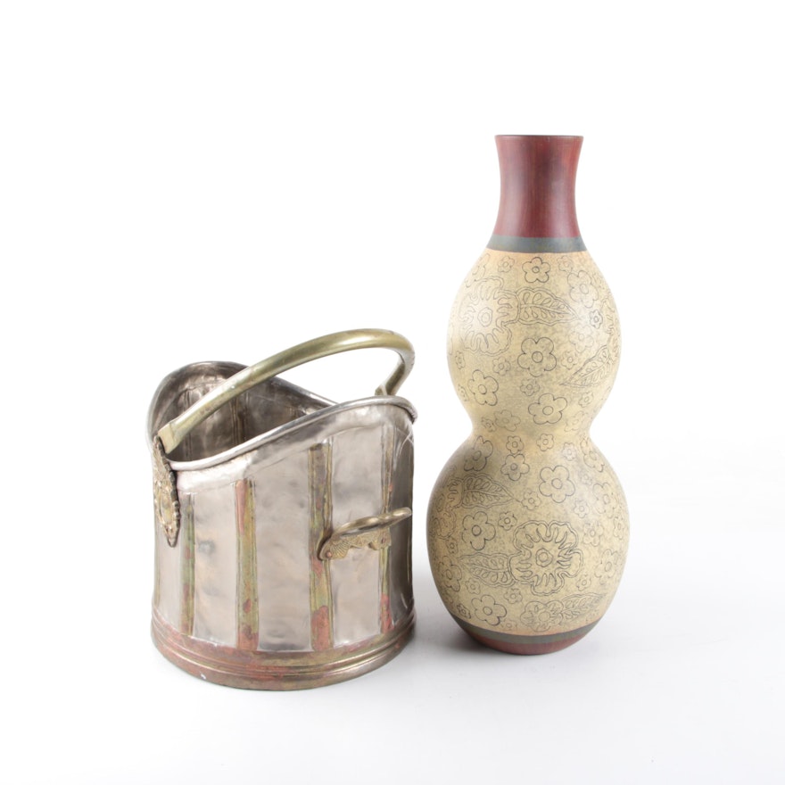 Decorative Coal Scuttle and Double Gourd Vase