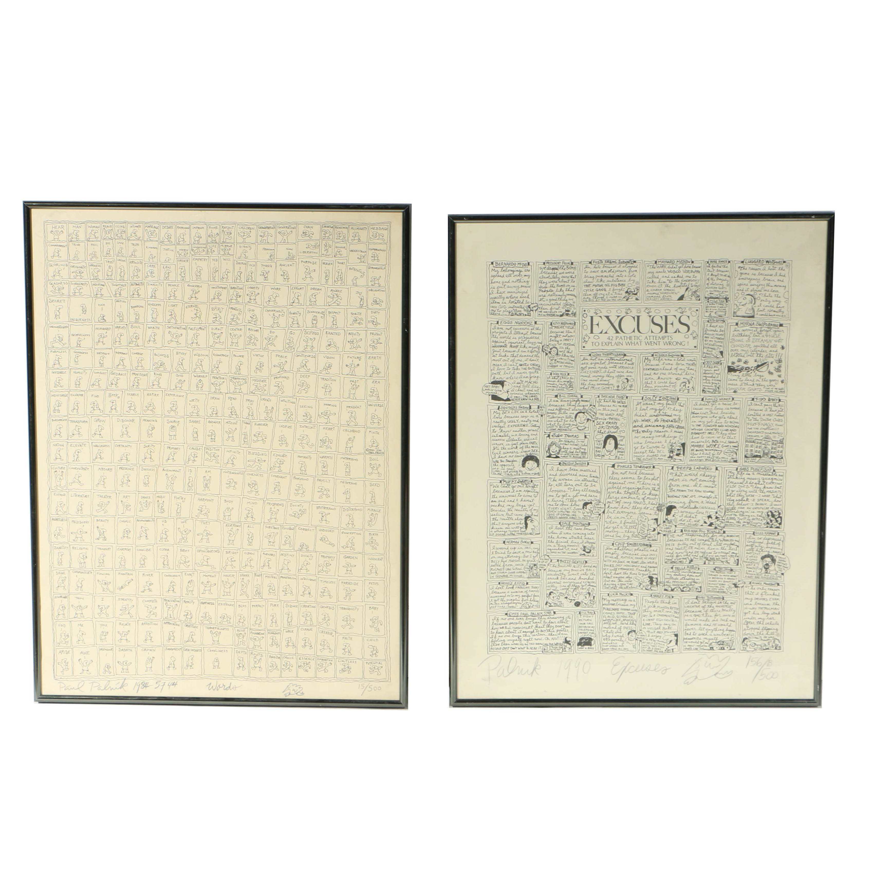 Pair of Paul Palnik Limited Edition Lithographs on Paper "Words" and "Excuses"