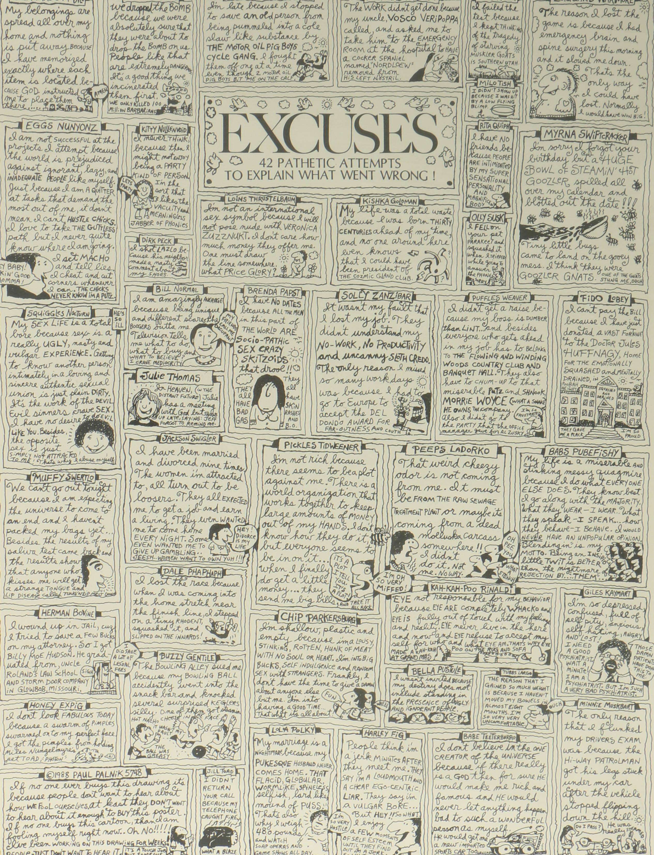 Pair of Paul Palnik Limited Edition Lithographs on Paper "Words" and "Excuses"