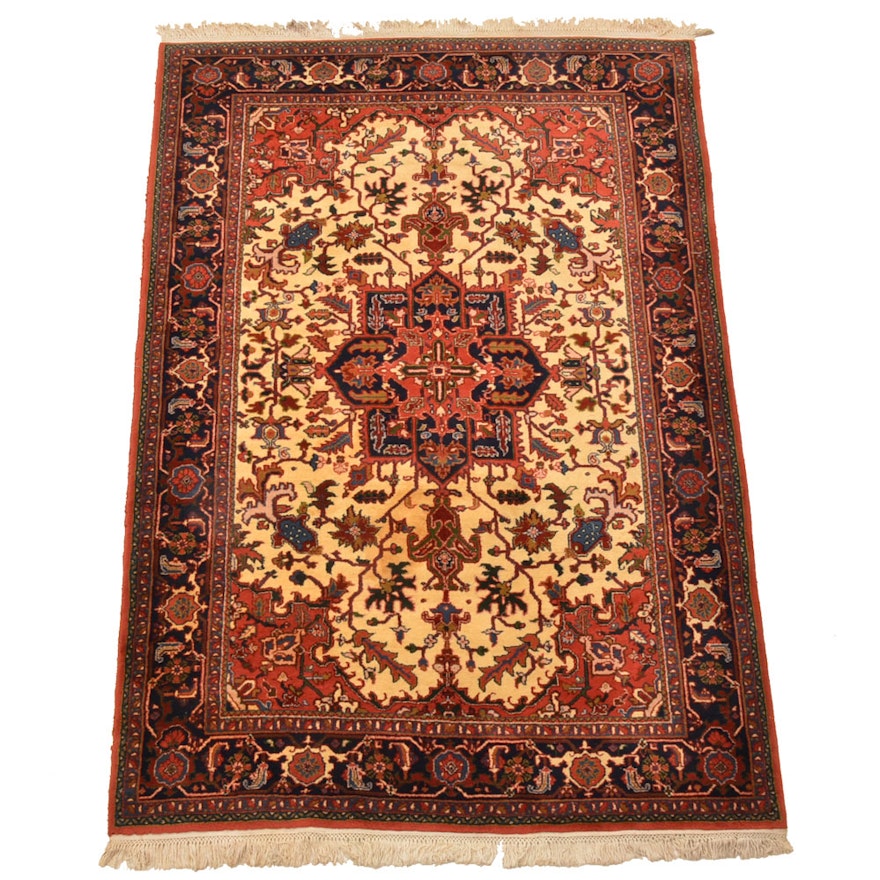 Hand-Knotted Indo-Persian Heriz Wool Area Rug