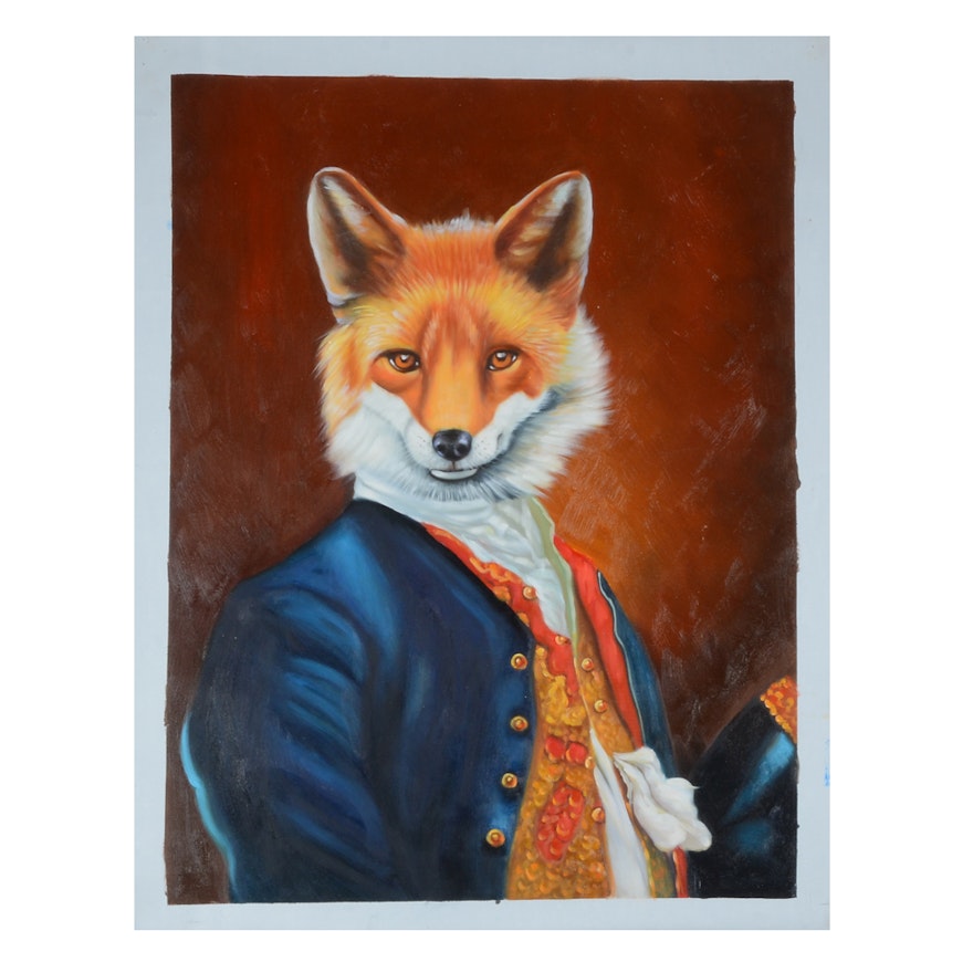 Original Oil Portrait Painting of a Gentleman Fox