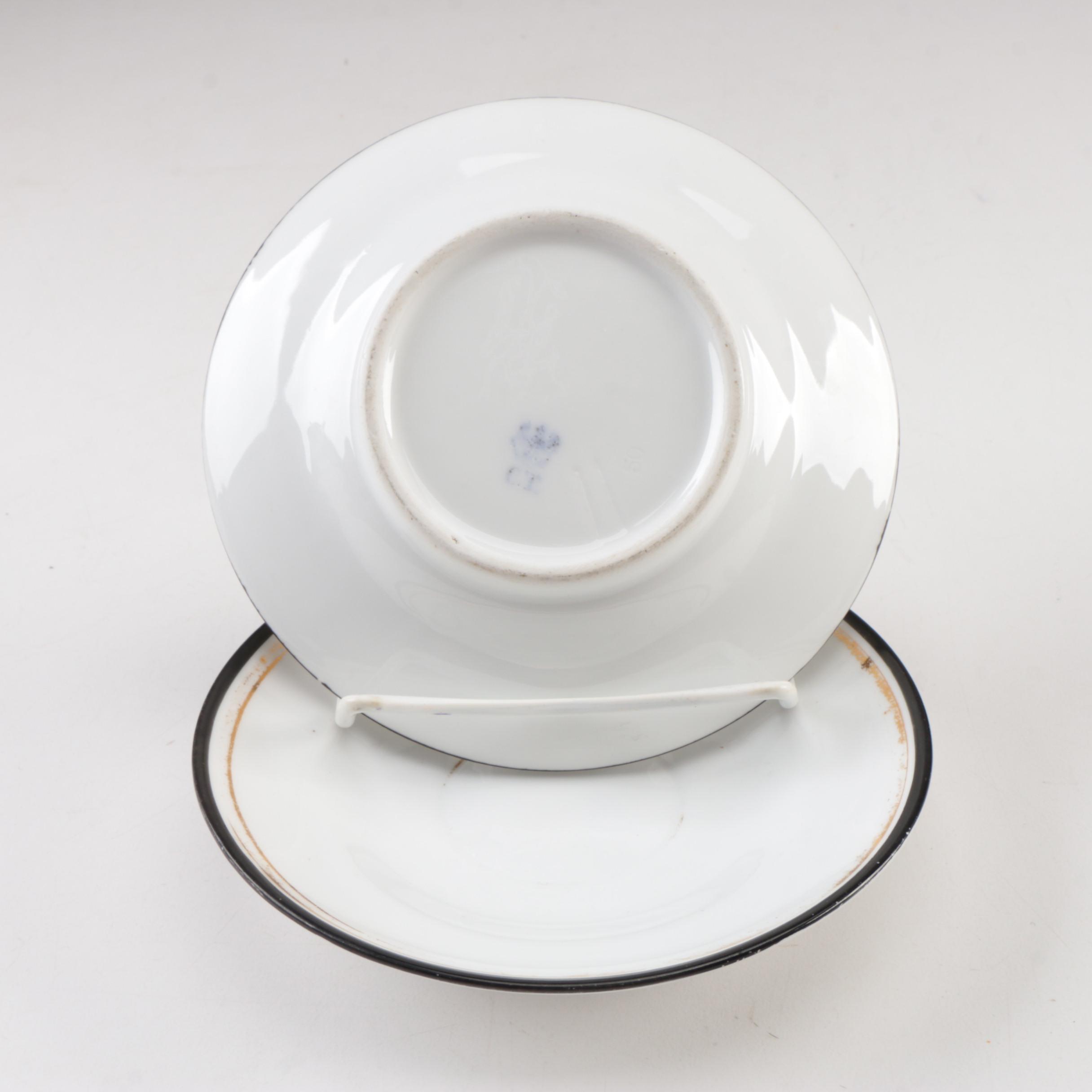 Antique Carl Tielsch Tableware and Lustre Creamer with Cat Handle