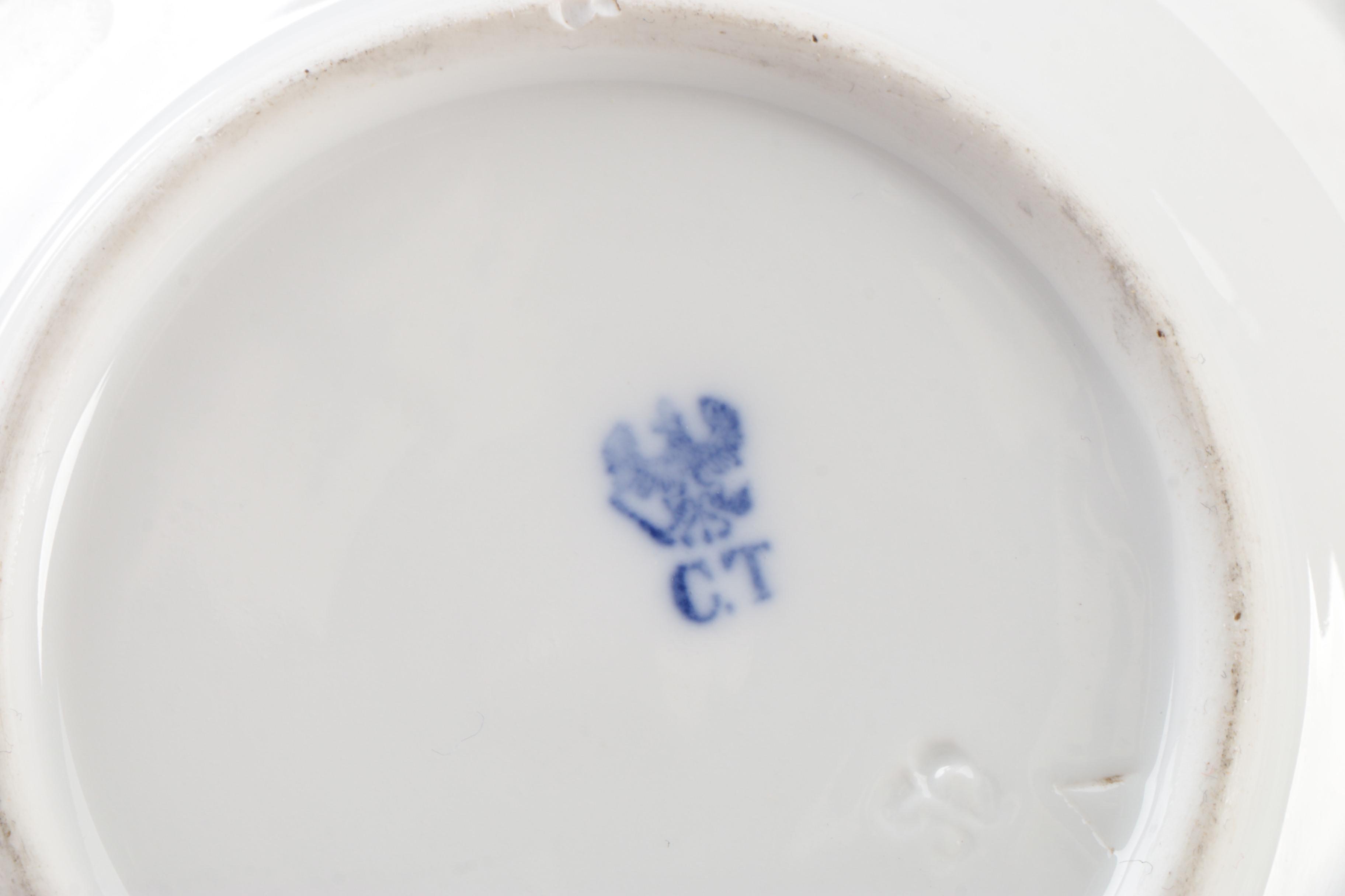 Antique Carl Tielsch Tableware and Lustre Creamer with Cat Handle