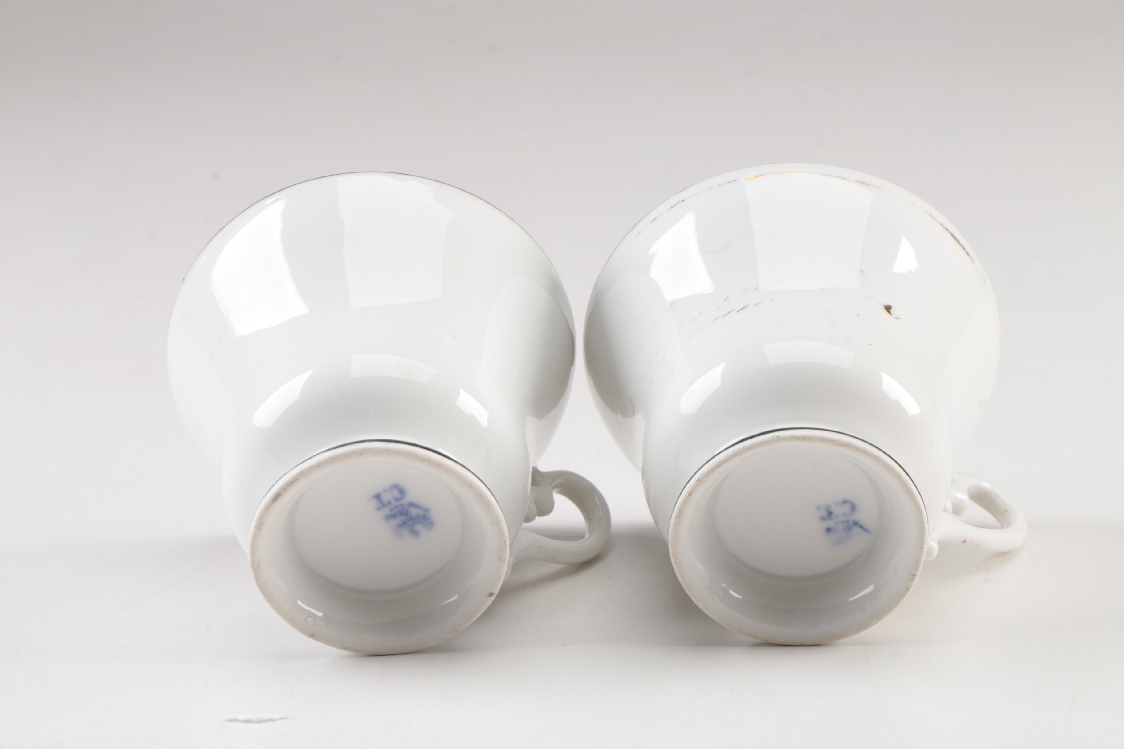 Antique Carl Tielsch Tableware and Lustre Creamer with Cat Handle