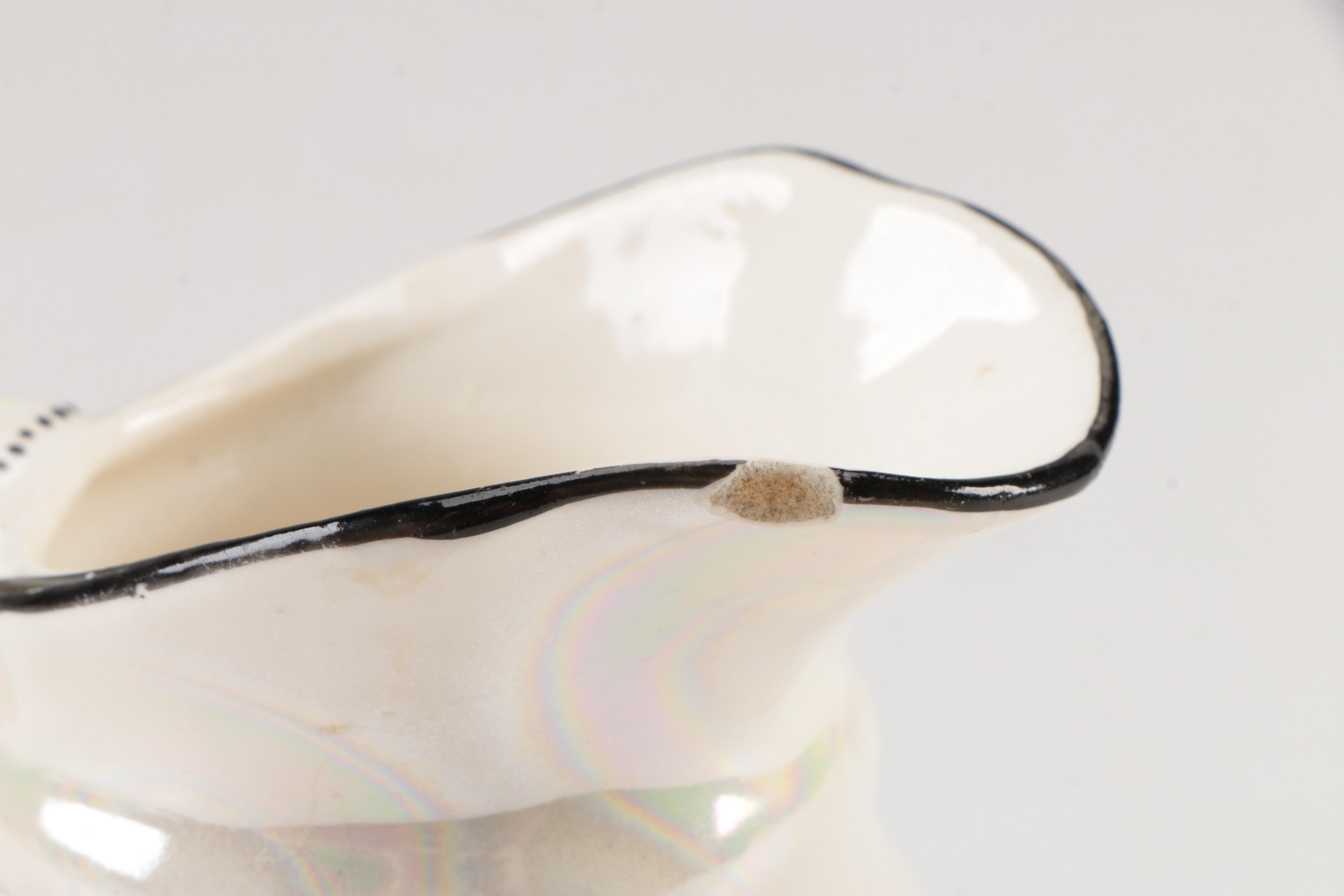 Antique Carl Tielsch Tableware and Lustre Creamer with Cat Handle