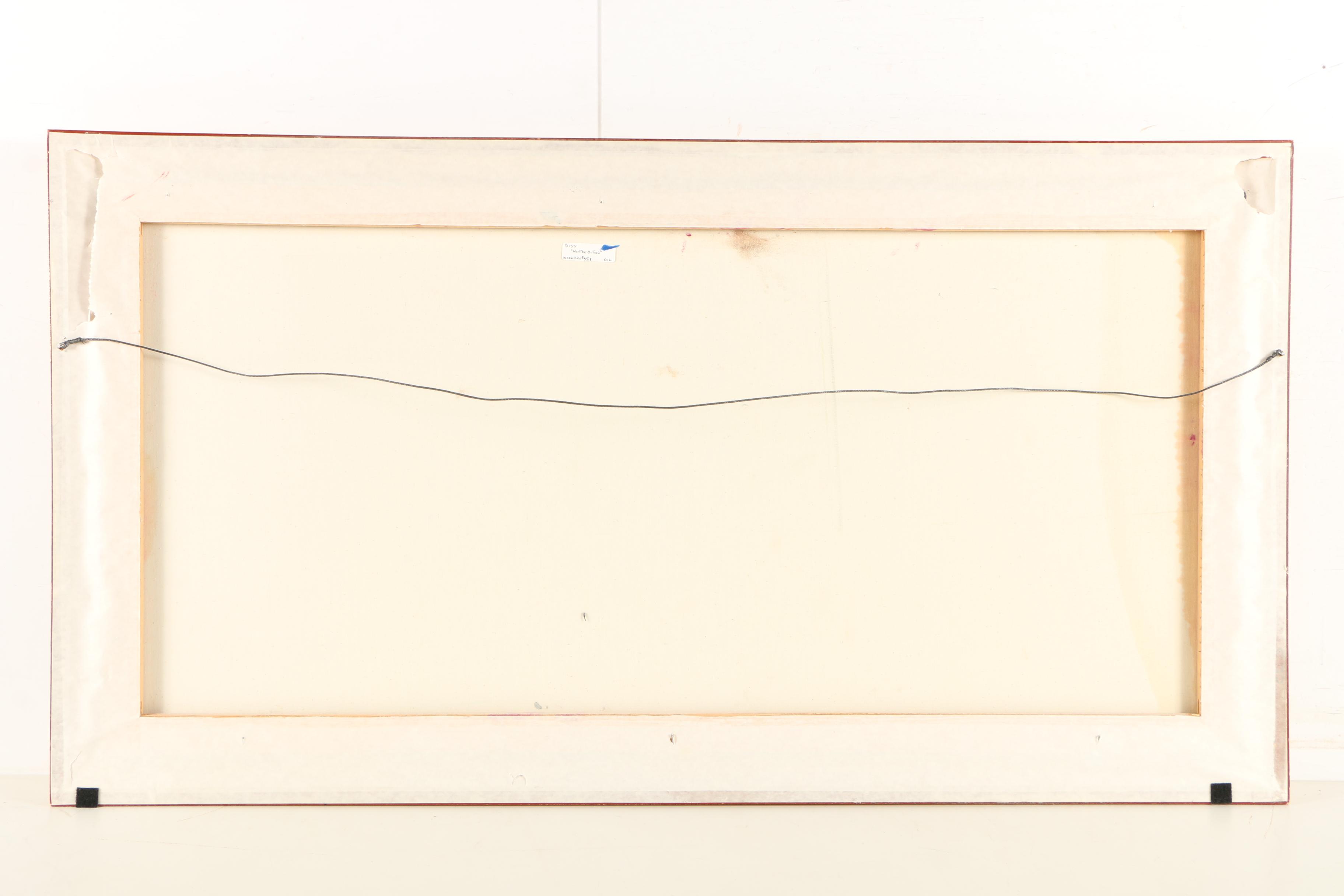 Earl Biss Circa 1980s Oil Painting "Winter Outing"