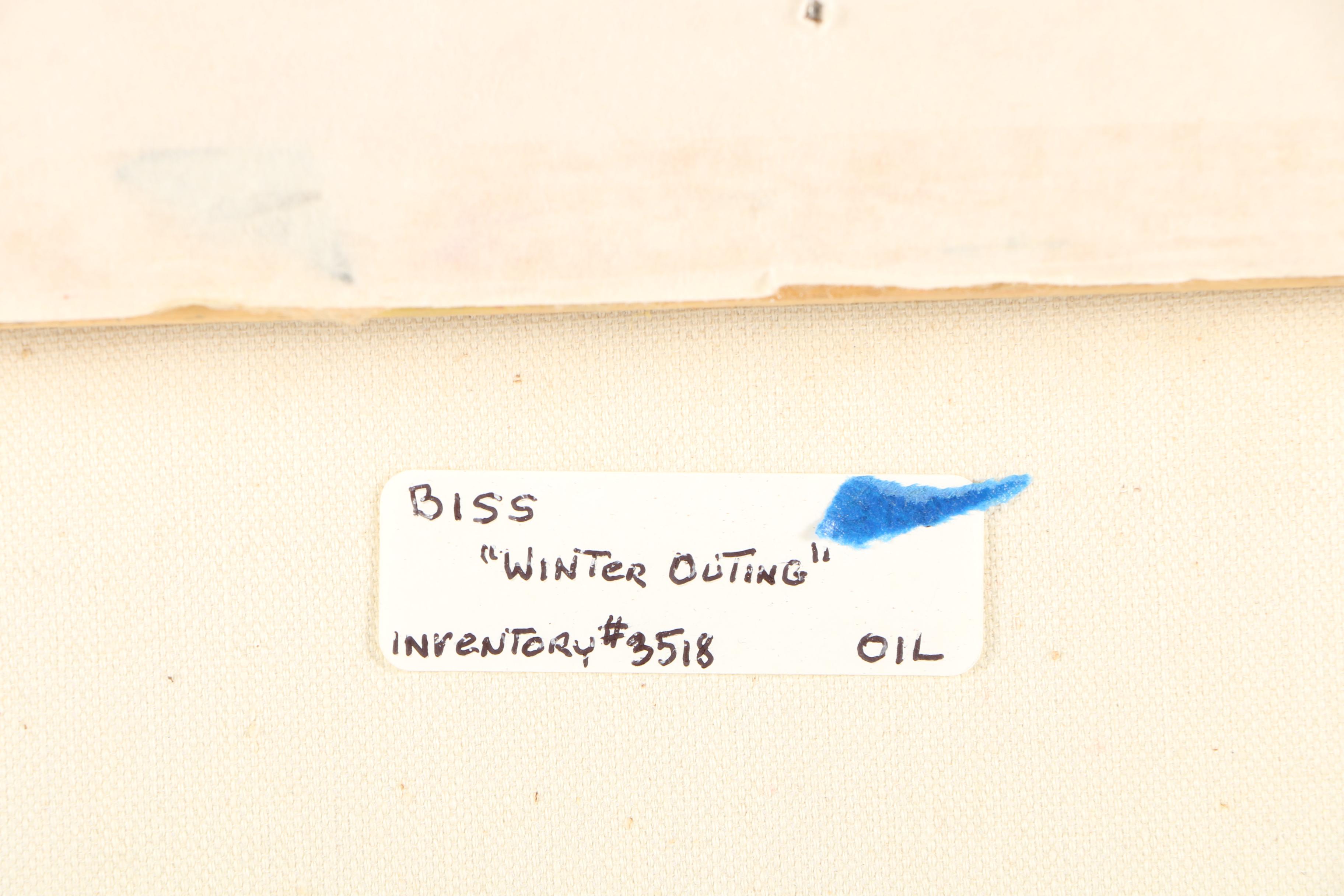 Earl Biss Circa 1980s Oil Painting "Winter Outing"