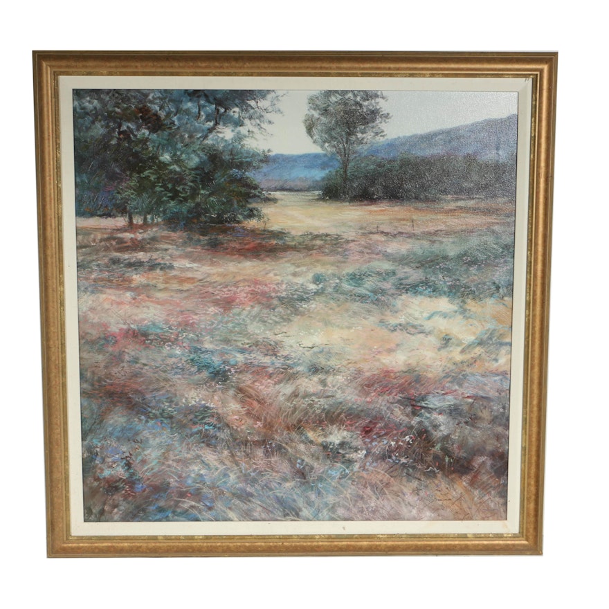 Offset Lithograph on Canvas After Impressionistic Landscape Painting